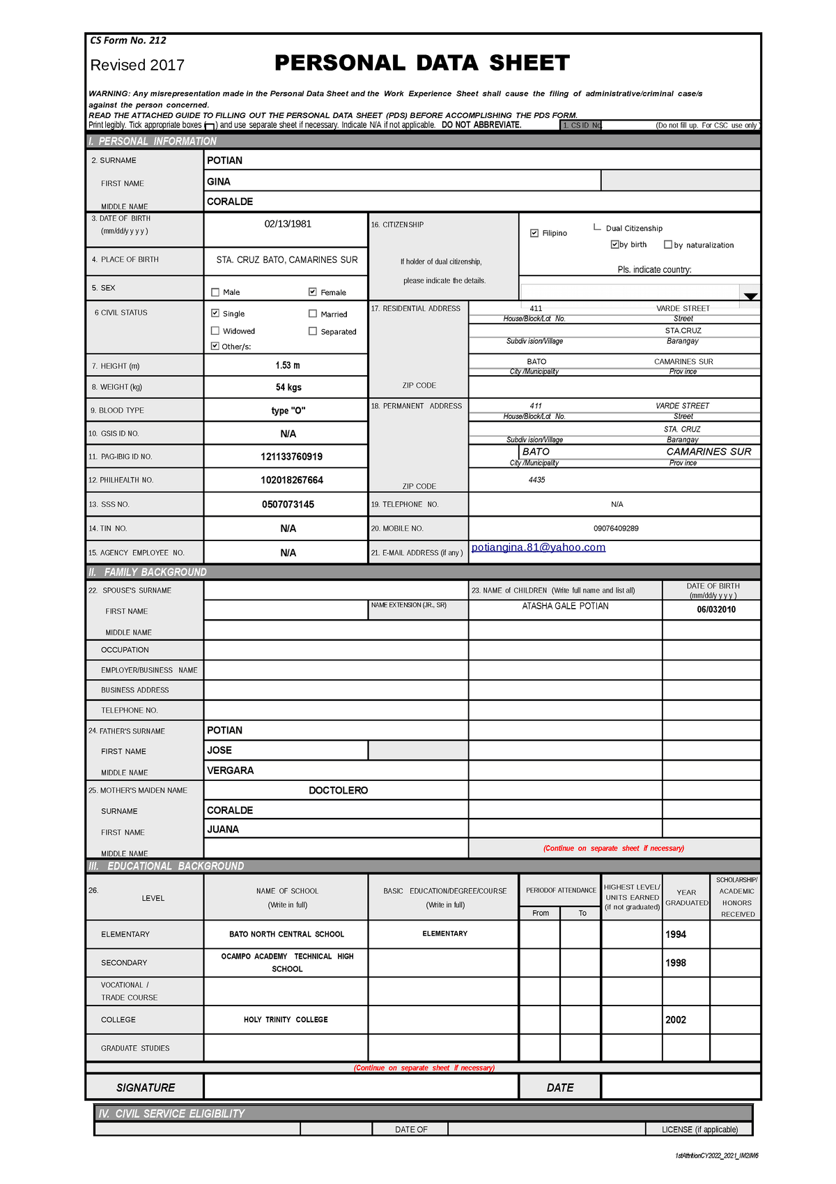 PDS 2022 GINA - none - 1stAttritionCY2022_2021_IM2IM CS Form No. 212 ...