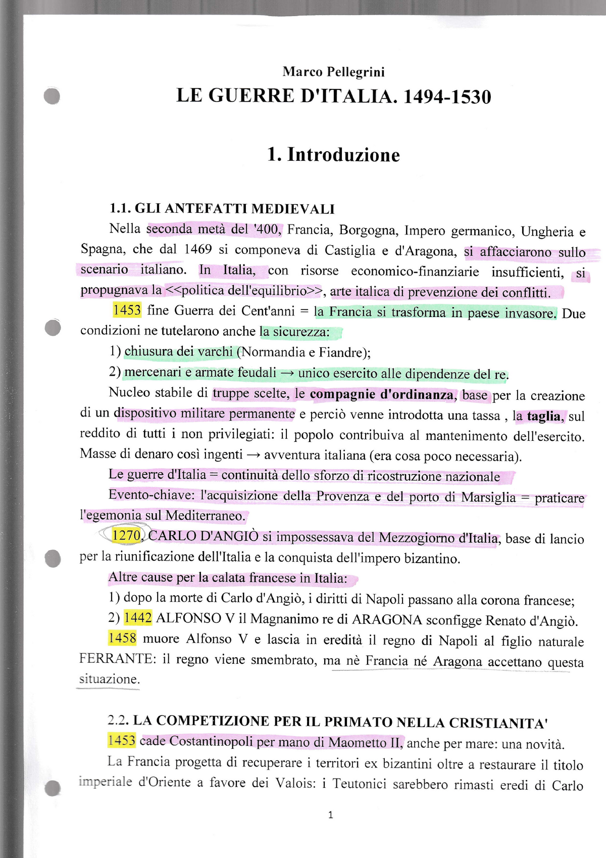 Riassunto Pellegrini - Le guerre d'Italia 1494-1559 - o IIarco Pellegrini  LE GUERRE D'ITALIA. 1494. - Studocu