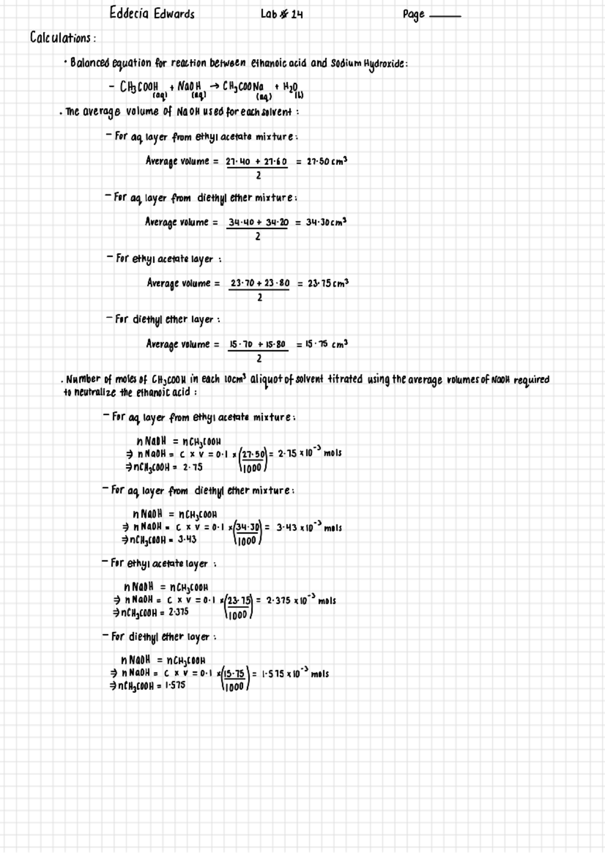Calculations for chem lab 14 - Studocu