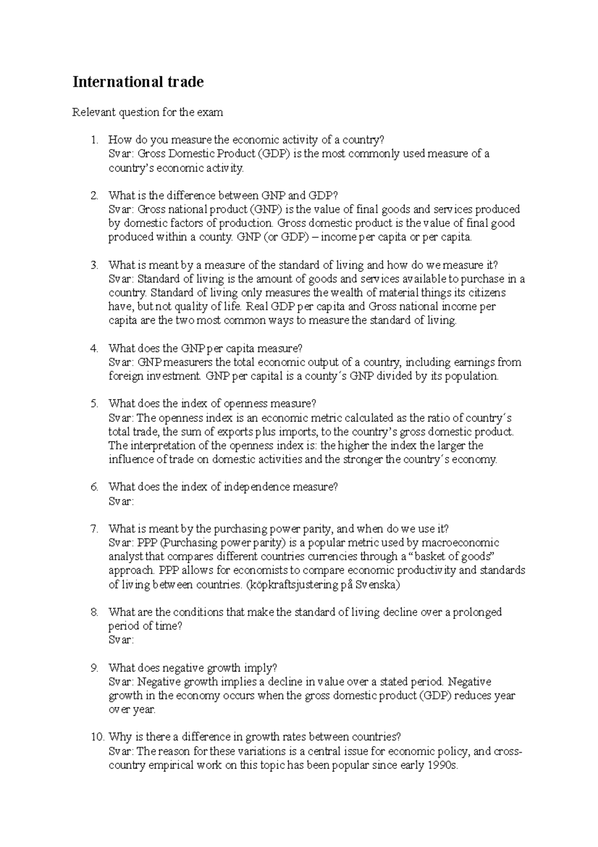 International Trade - International Trade Relevant Question For The ...