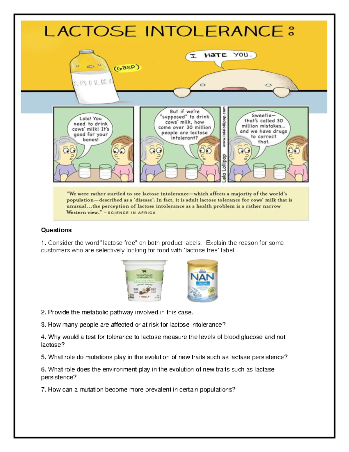 Lactose Intolerance - Questions Consider the word 