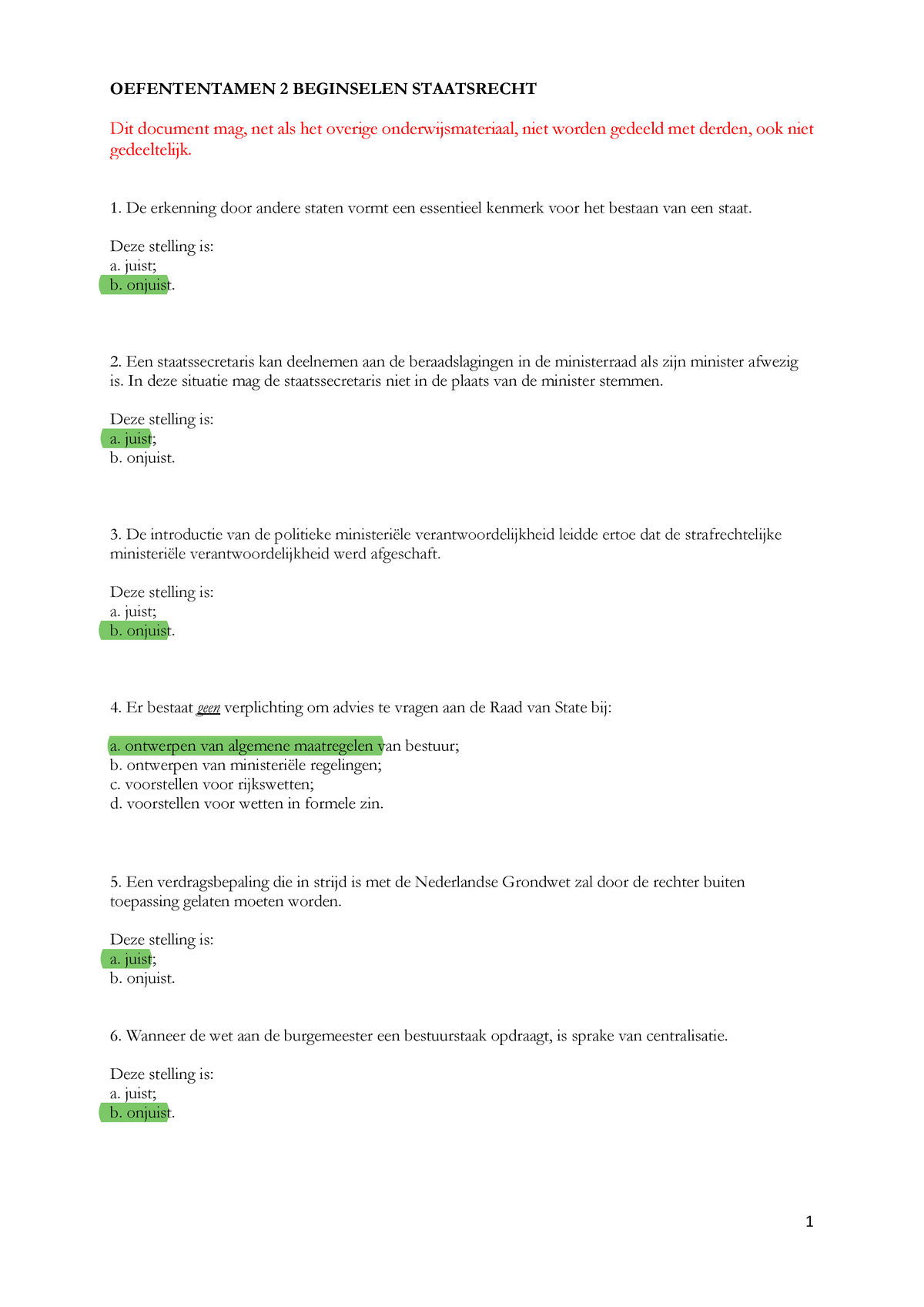 Oefententamen 2 Beginselen Staatsrecht 2021-2022 Zonder Antwoorden - VU ...