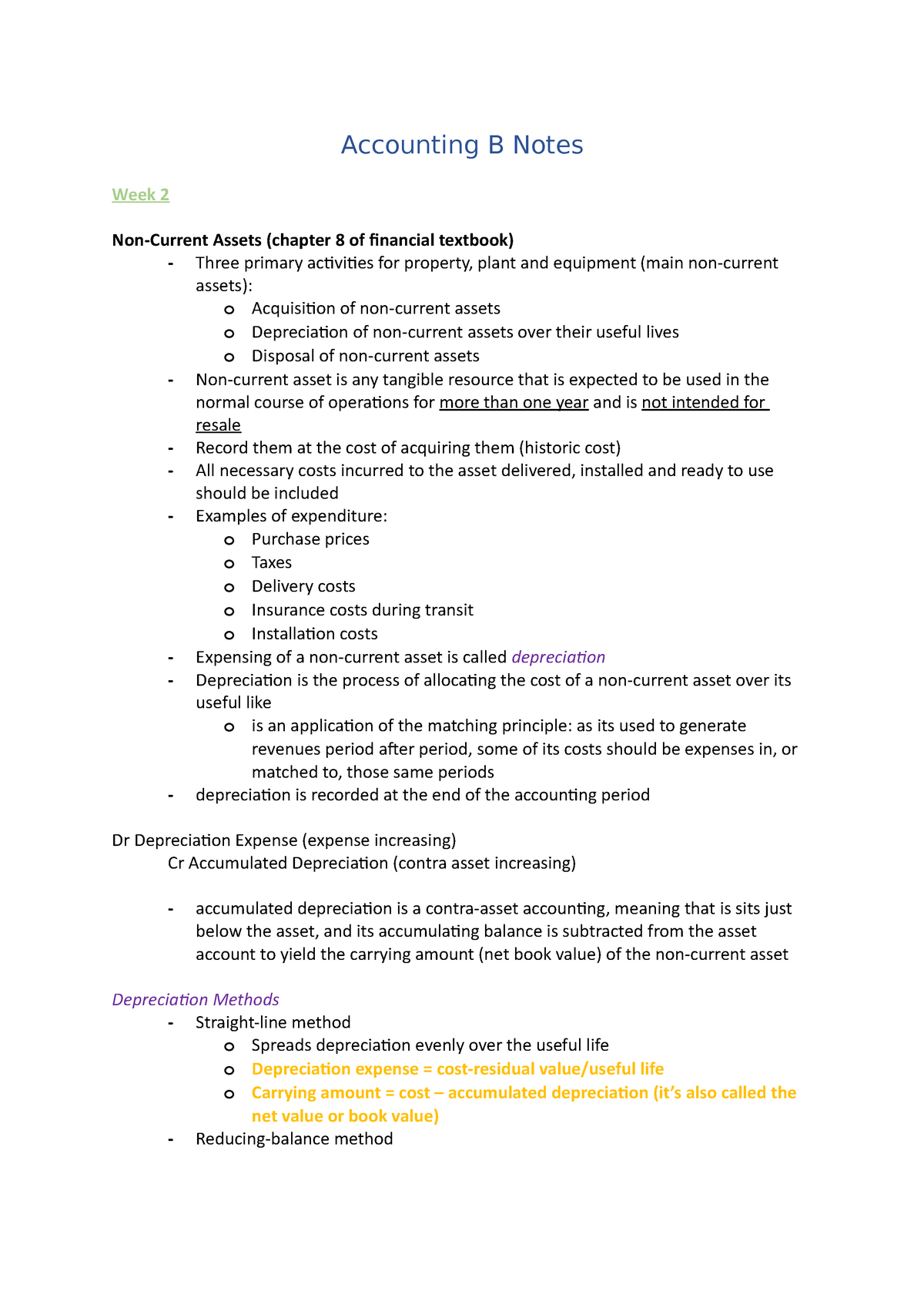 Accounting-B-Notes - Subject Notes - Accounting B Notes Week 2 Non ...