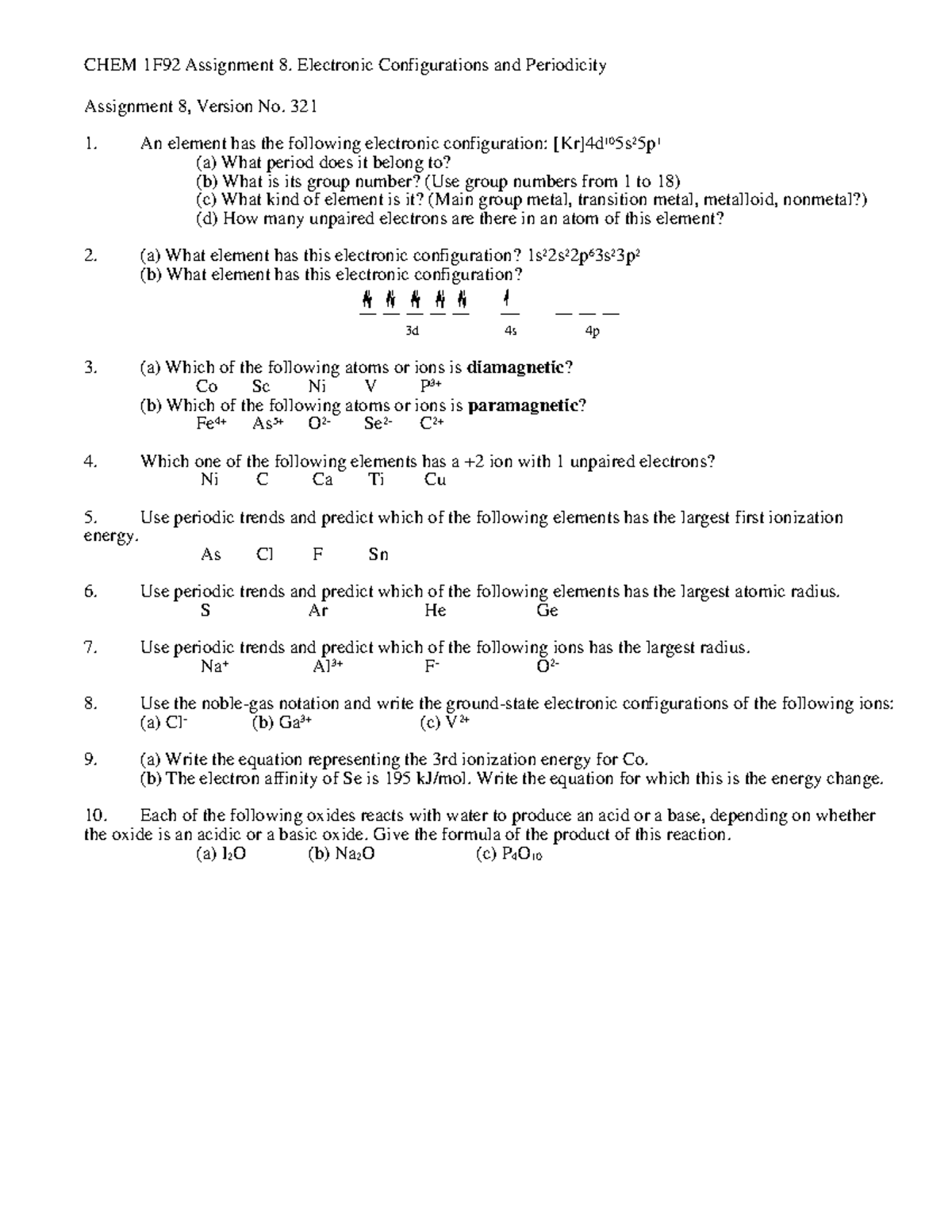 A8 - Practice material - CHEM 1P92 - Brocku - Studocu