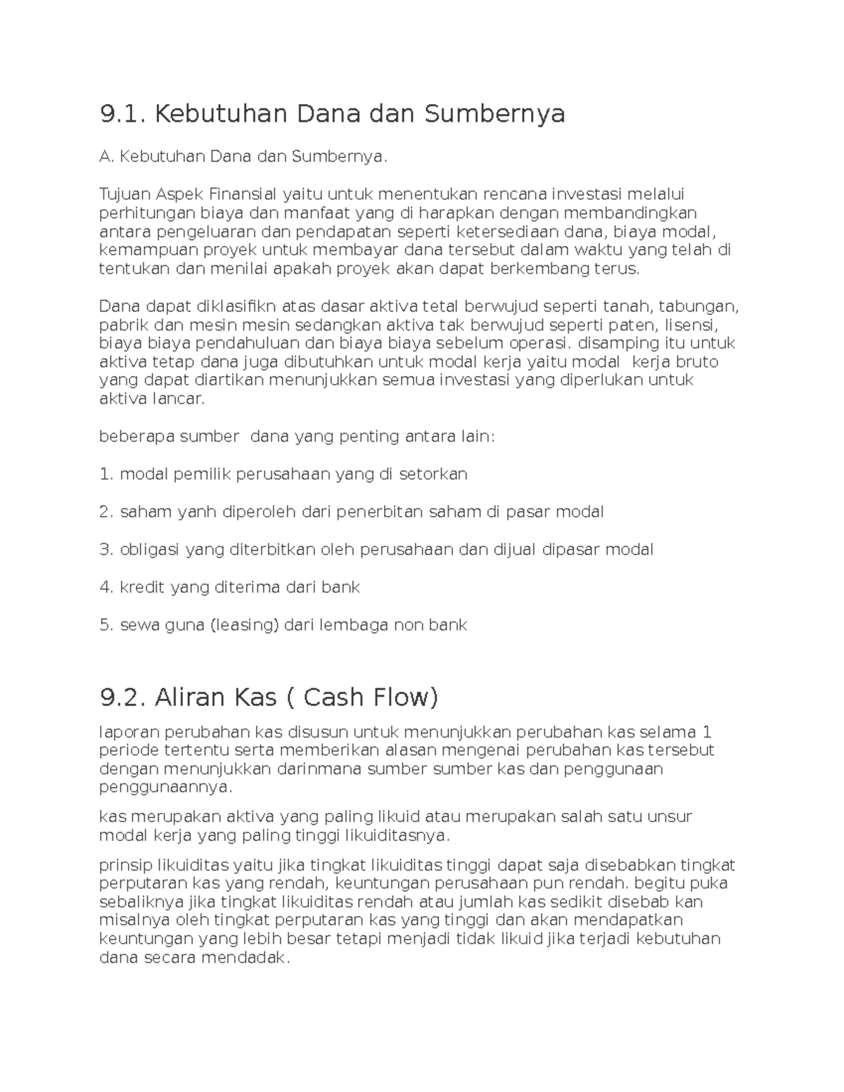 9. Aspek Finansial - Manajemen Keuangan Semster 4 - 9. Kebutuhan Dana ...