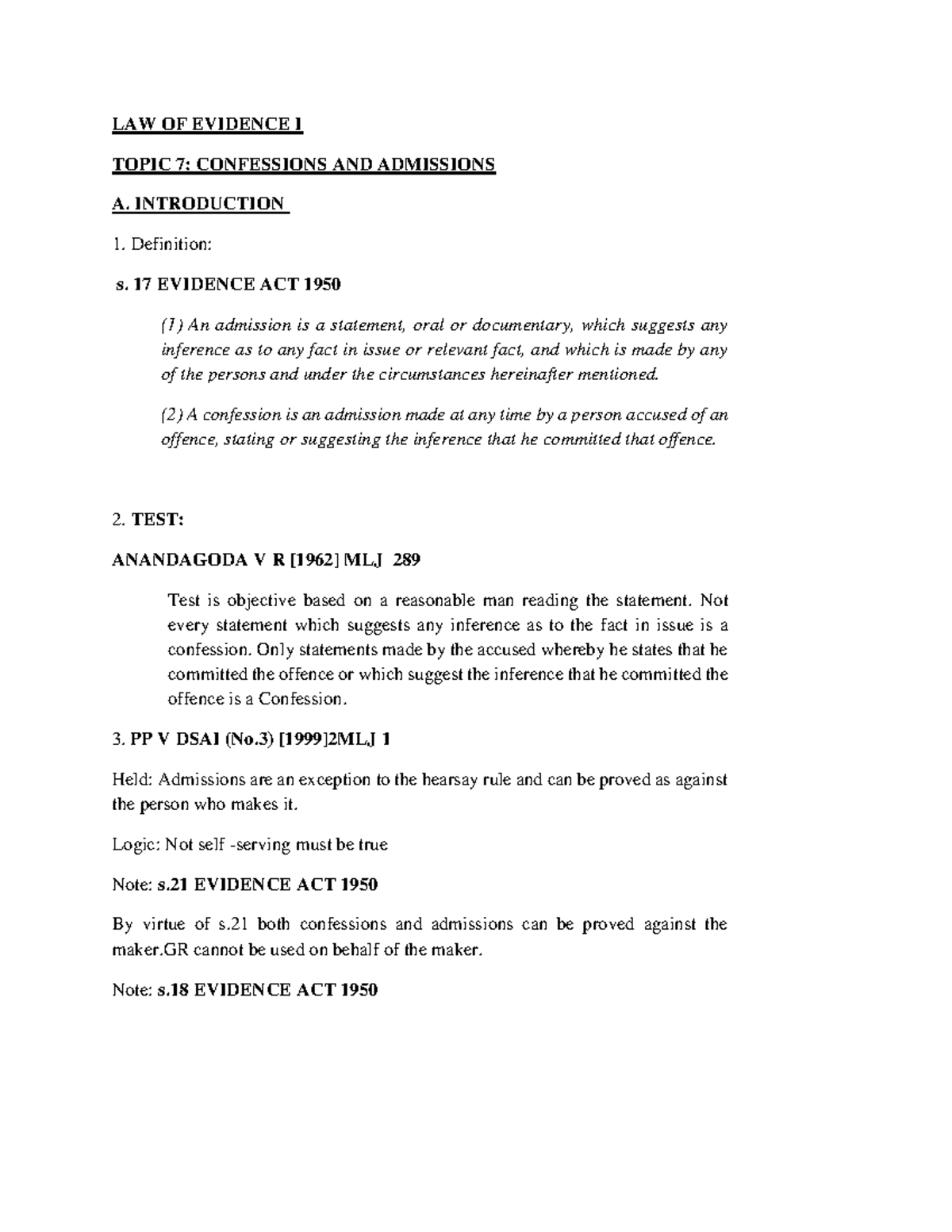 386177 7. Confessions & Admissions 2021 - Law of Evidence I - MMU - Studocu