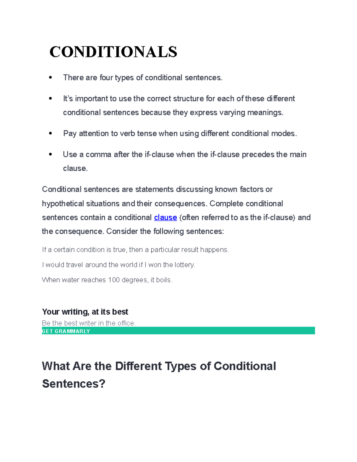 Conditionals - lesson materials - CONDITIONALS There are four types of ...