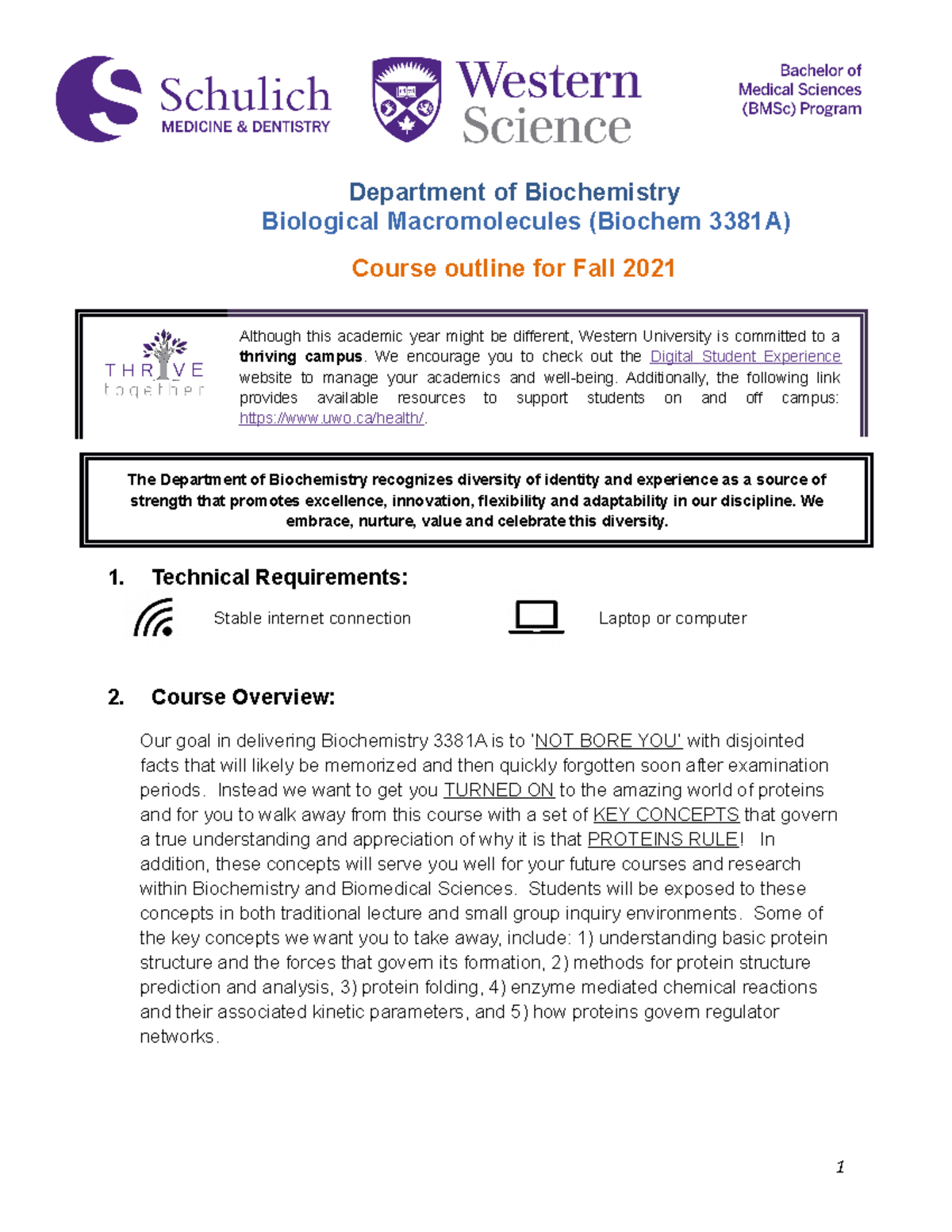 Biochem 3381A Course Outline September 7 2021 - Department of ...