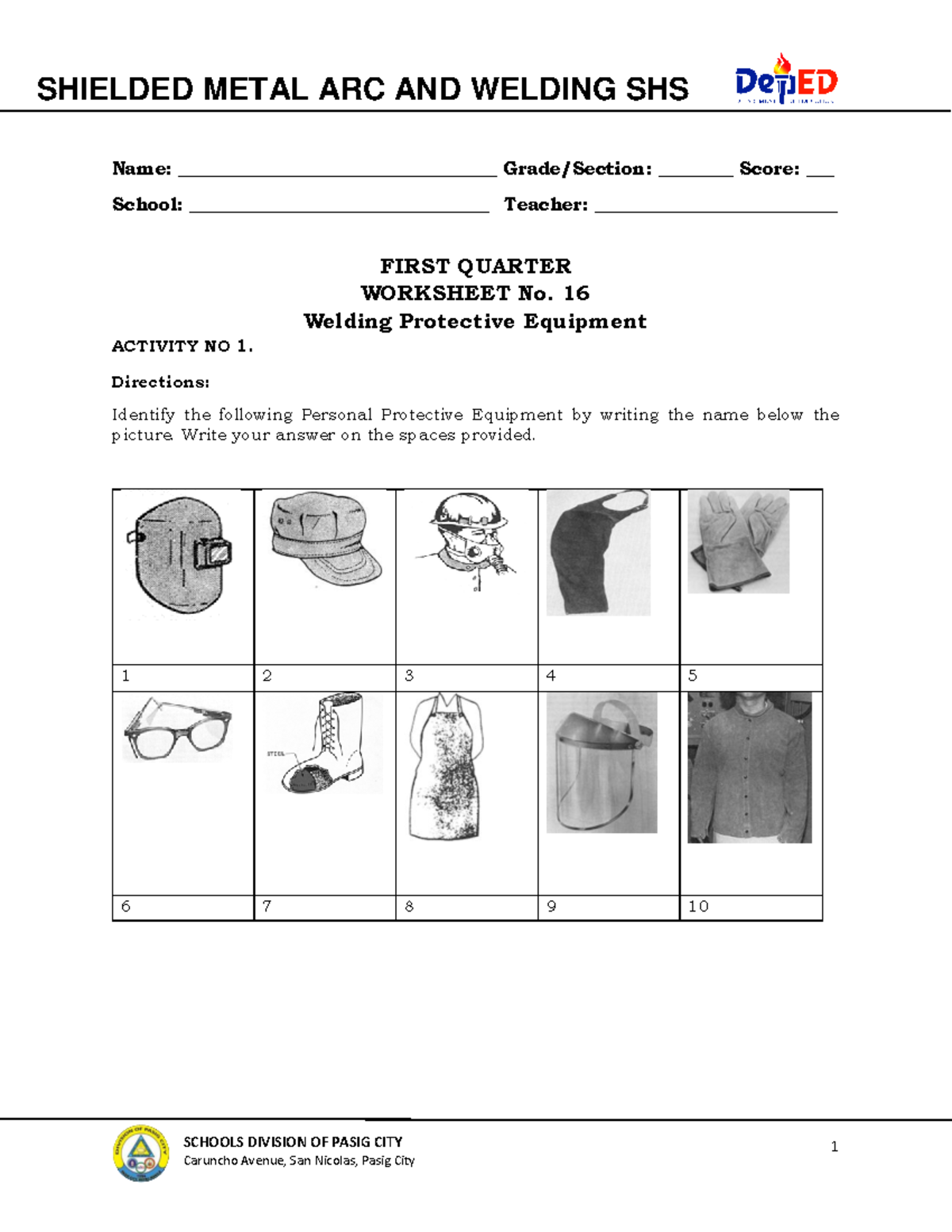 TVL - SMAW 11 - Q1 - DW16 - N/A - 1 SHIELDED METAL ARC AND WELDING SHS ...