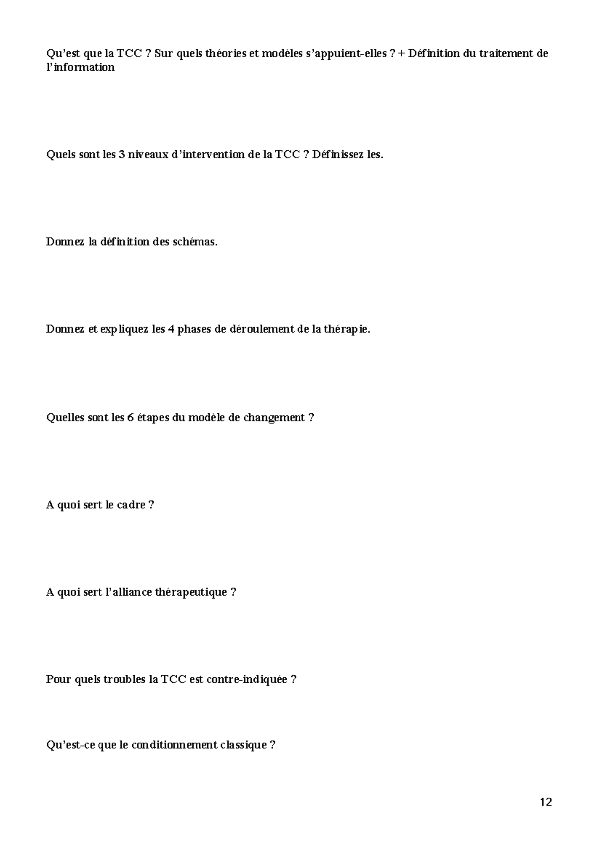 Exple EXAM TCC - Qu’est que la TCC? Sur quels théories et modèles s ...