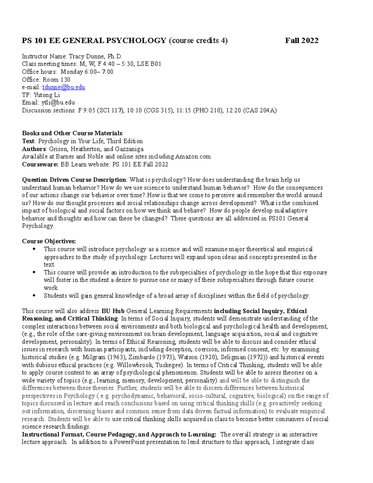 PS 101 EE Syllabus Fall 2022 - PS 101 EE GENERAL PSYCHOLOGY (course ...
