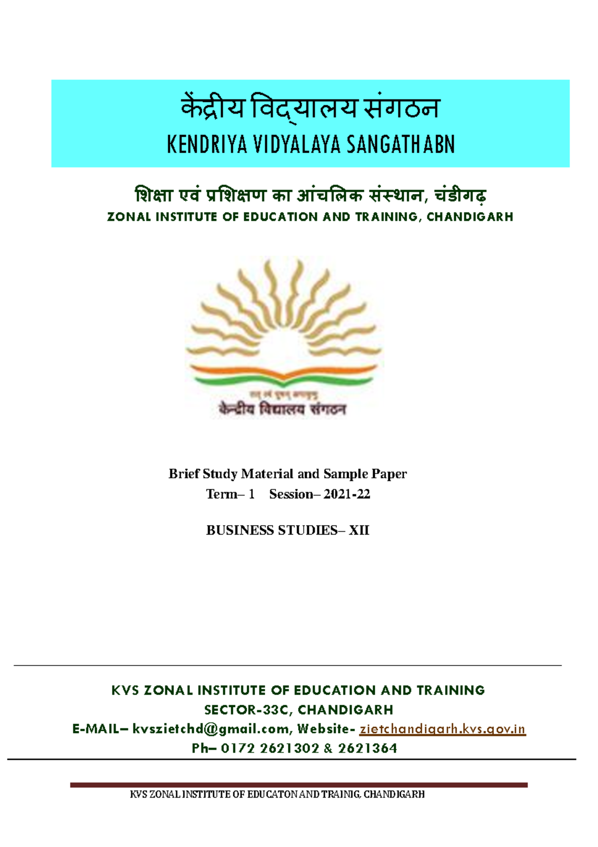 Business Studies 12 Study Material 202122 KVS ZONAL INSTITUTE OF