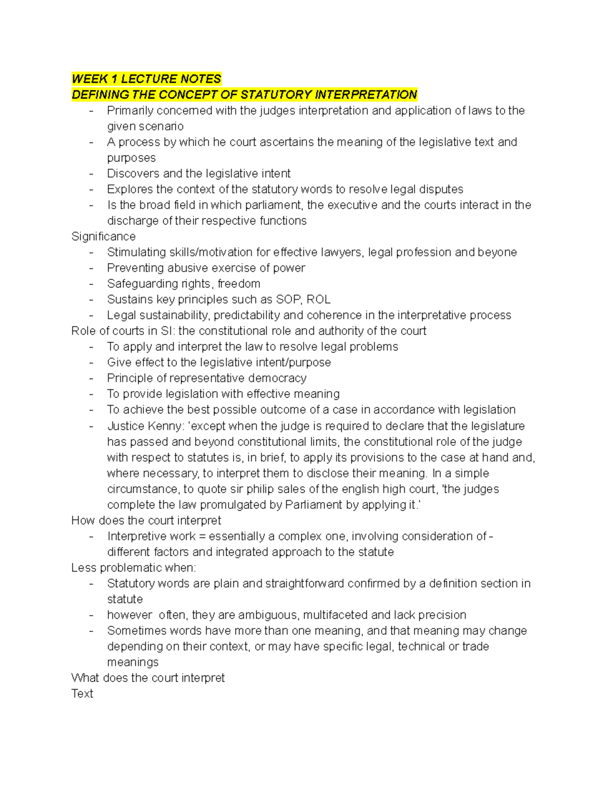 LLB1160 Lecture Notes - Week 1 - WEEK 1 LECTURE NOTES DEFINING THE ...