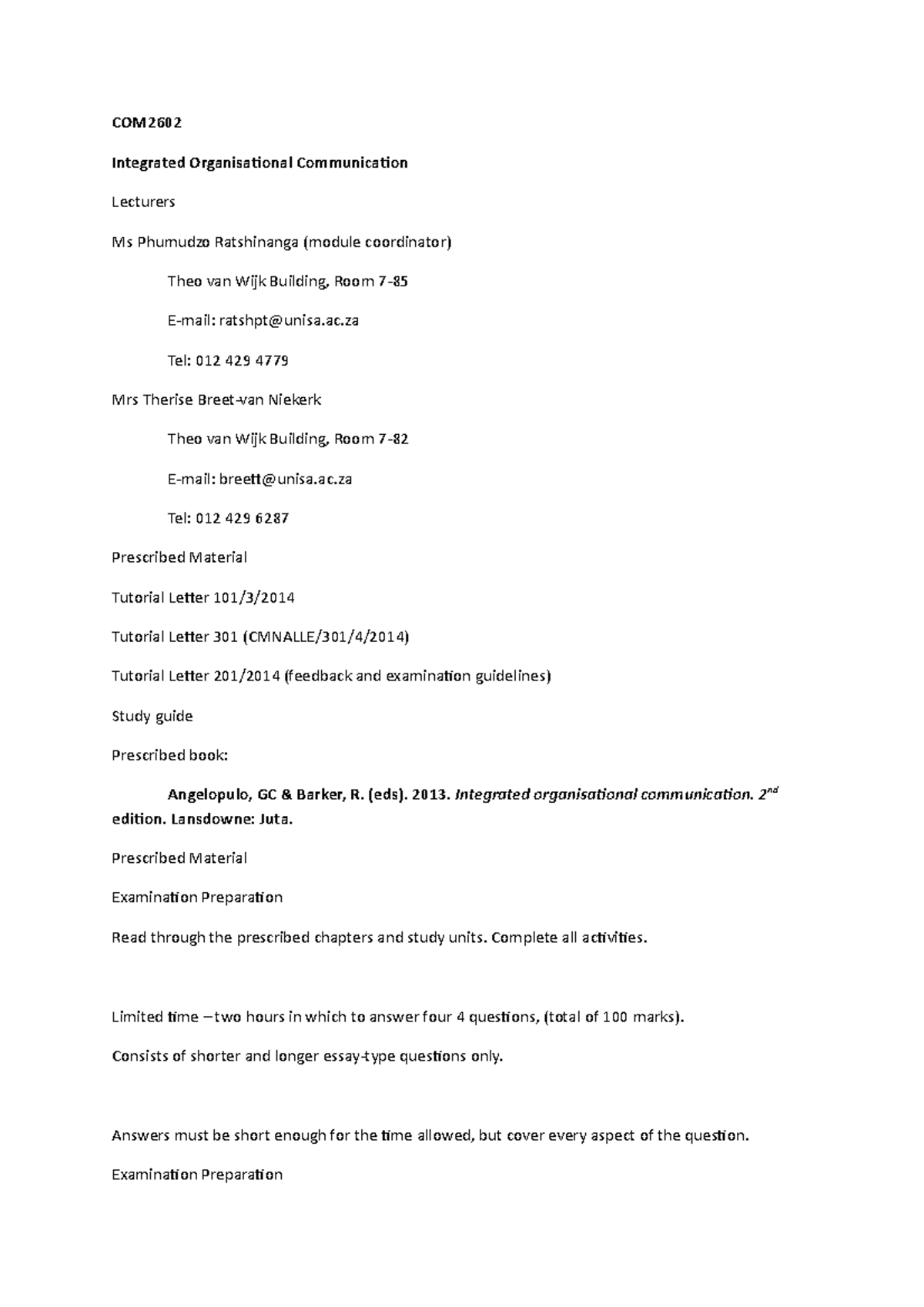 COM2602-videobroadcastpresentationworddoc 1 - COM2602 Integrated ...