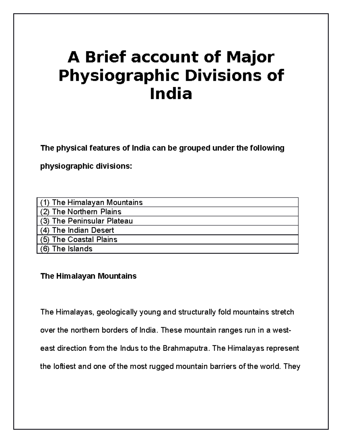 A Brief Account Of Major Physiographic Divisions Of India - A Brief ...