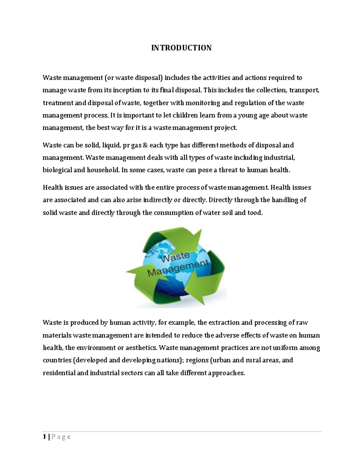 Dilkash Field Repot Rest Project - INTRODUCTION Waste management (or ...