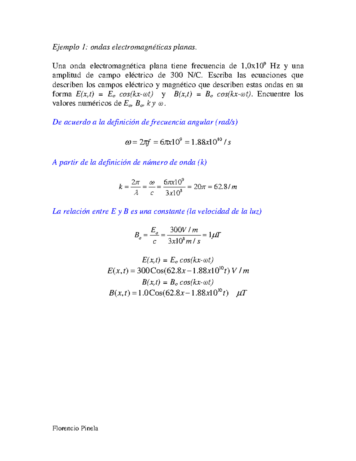 Ejercicios Resueltos Ondas Electromagnéticas - Ejemplo 1: Ondas ...