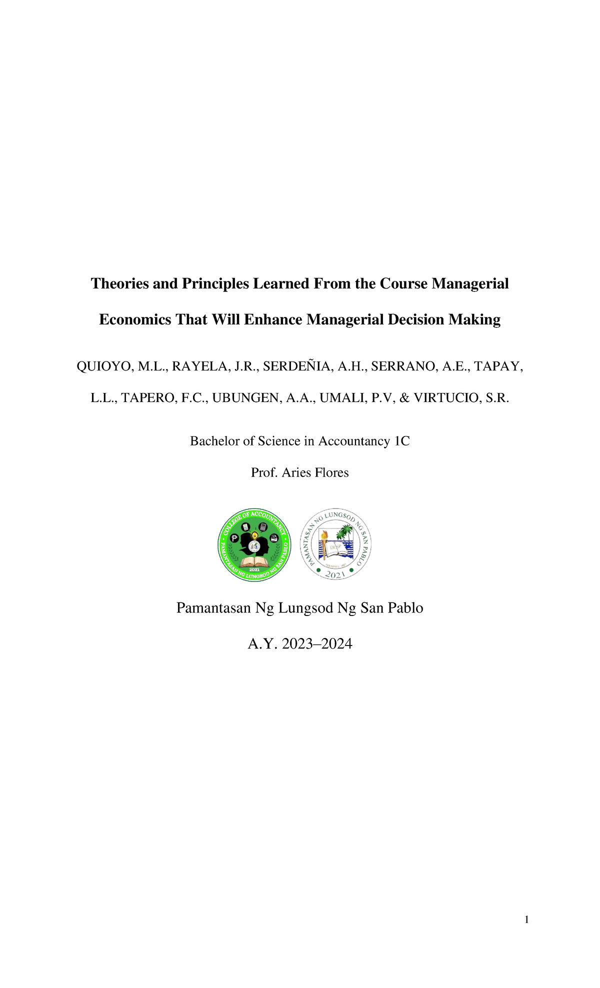 managerial economics term paper