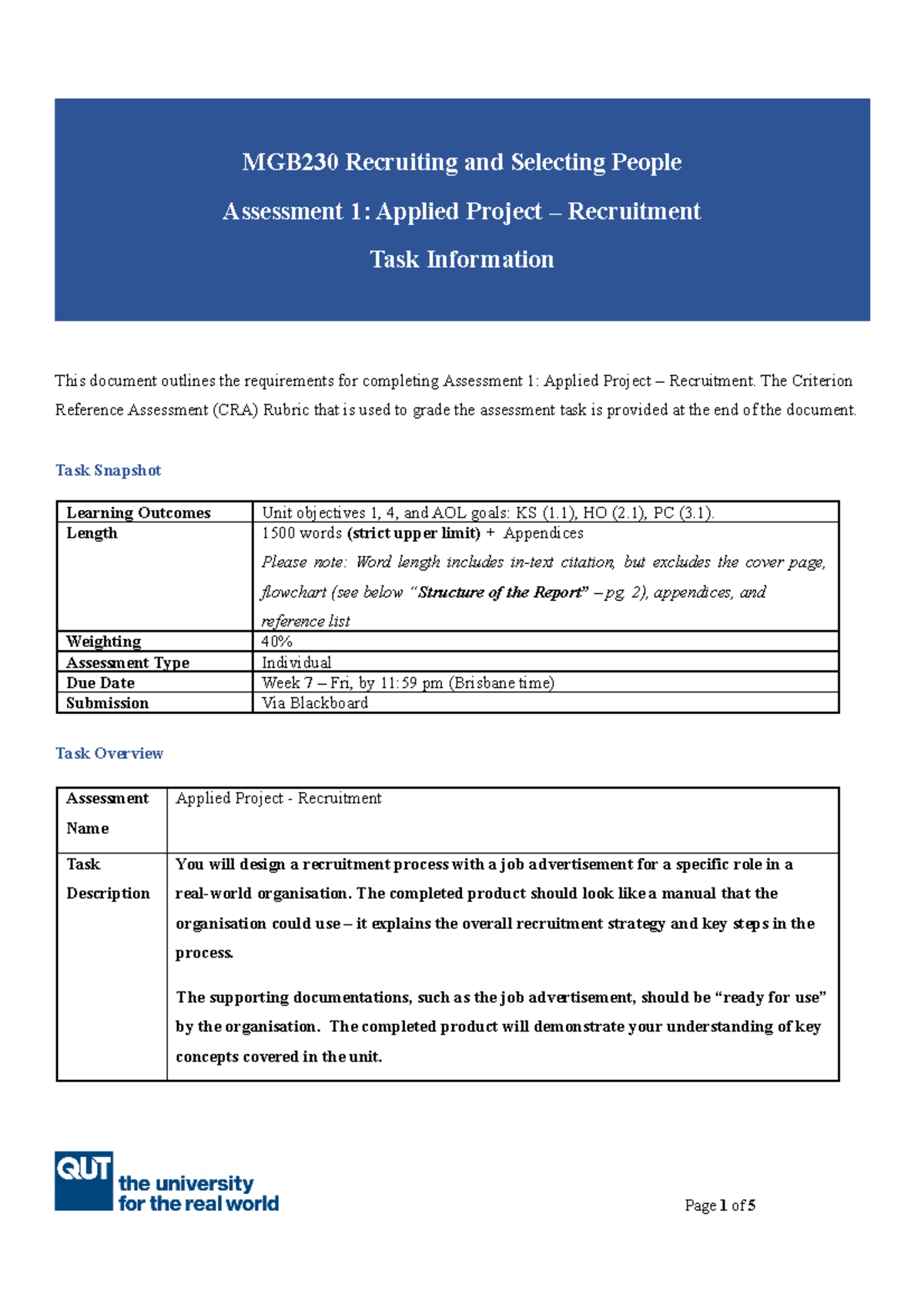 Mgb230 Assessment 1 Task Information Mgb230 Recruiting And Selecting People Assessment 1 7840