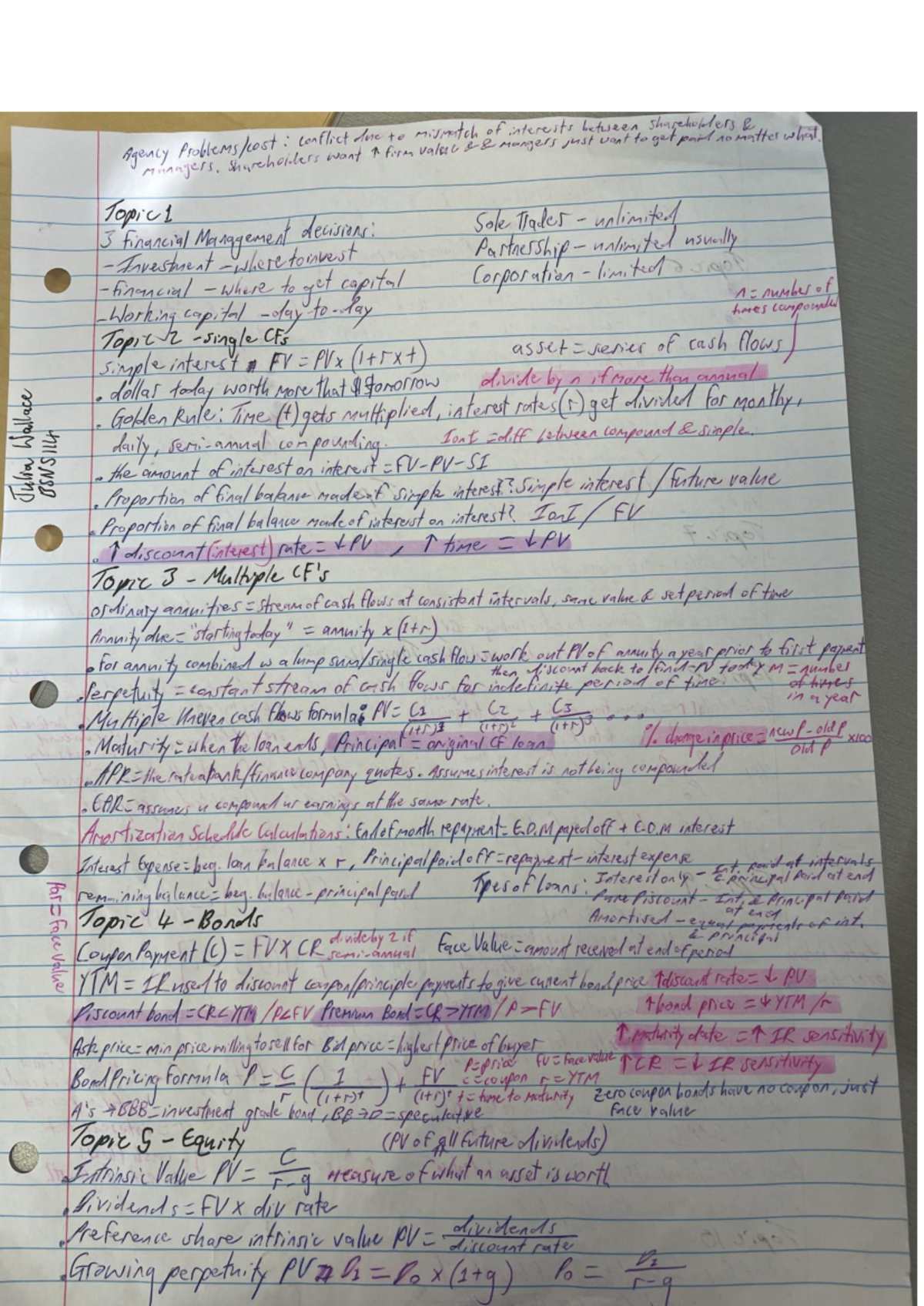 BSNS114 Midterm cheat sheet side 1 - Financial Decision Making - Studocu