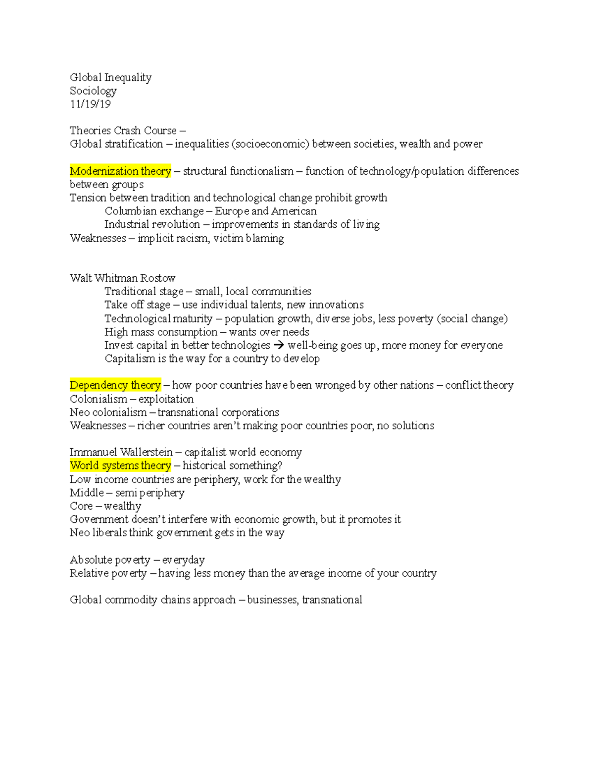 Global Inequality Crash Course notes on theories Global Inequality