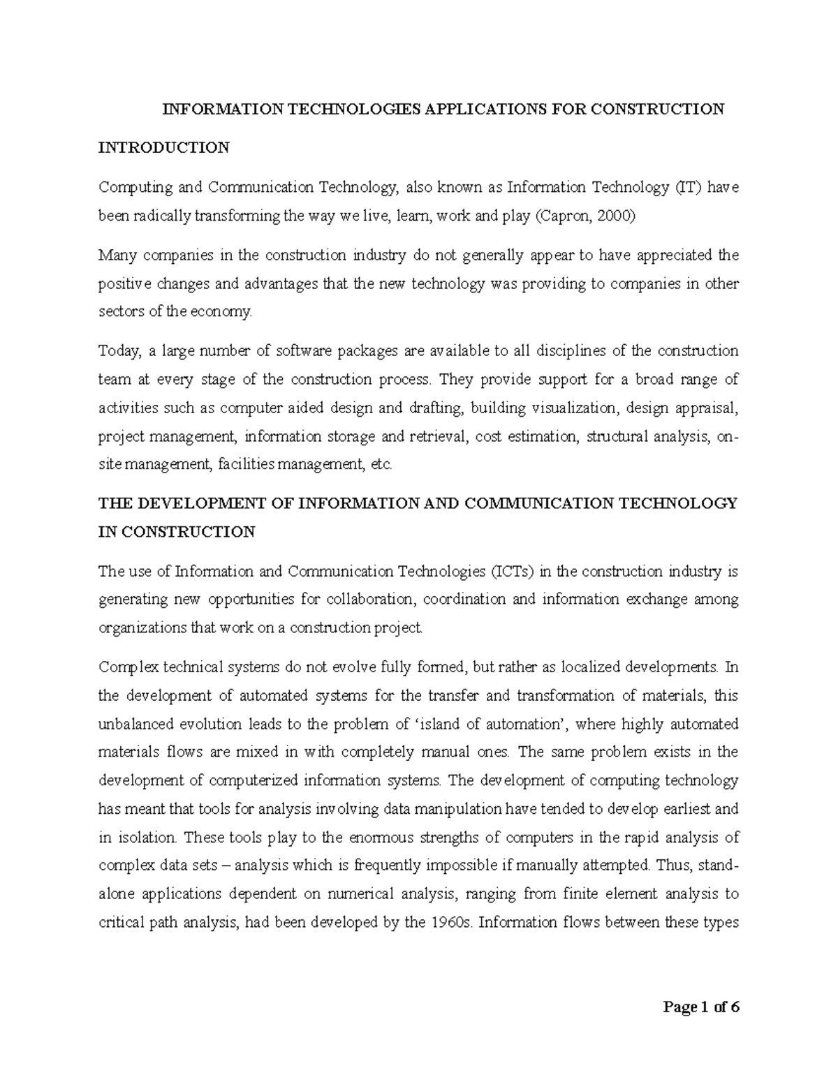 Computing and Communication in Construction - INFORMATION TECHNOLOGIES ...