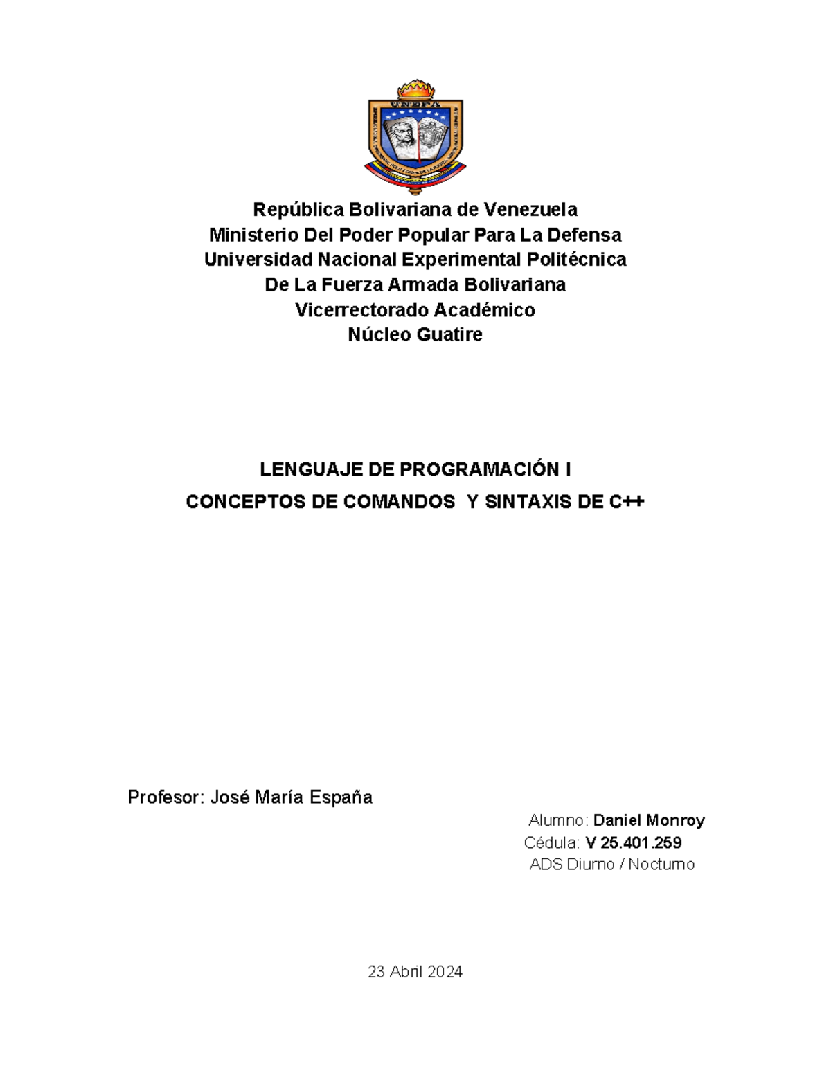 Conceptos de Comandos en C++ Daniel - República Bolivariana de ...