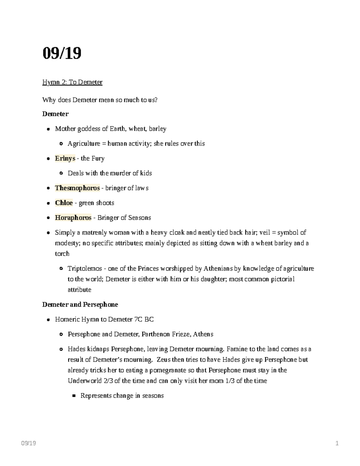 L10 - Lecture notes - 09/ Hymn 2: To Demeter Why does Demeter mean so ...