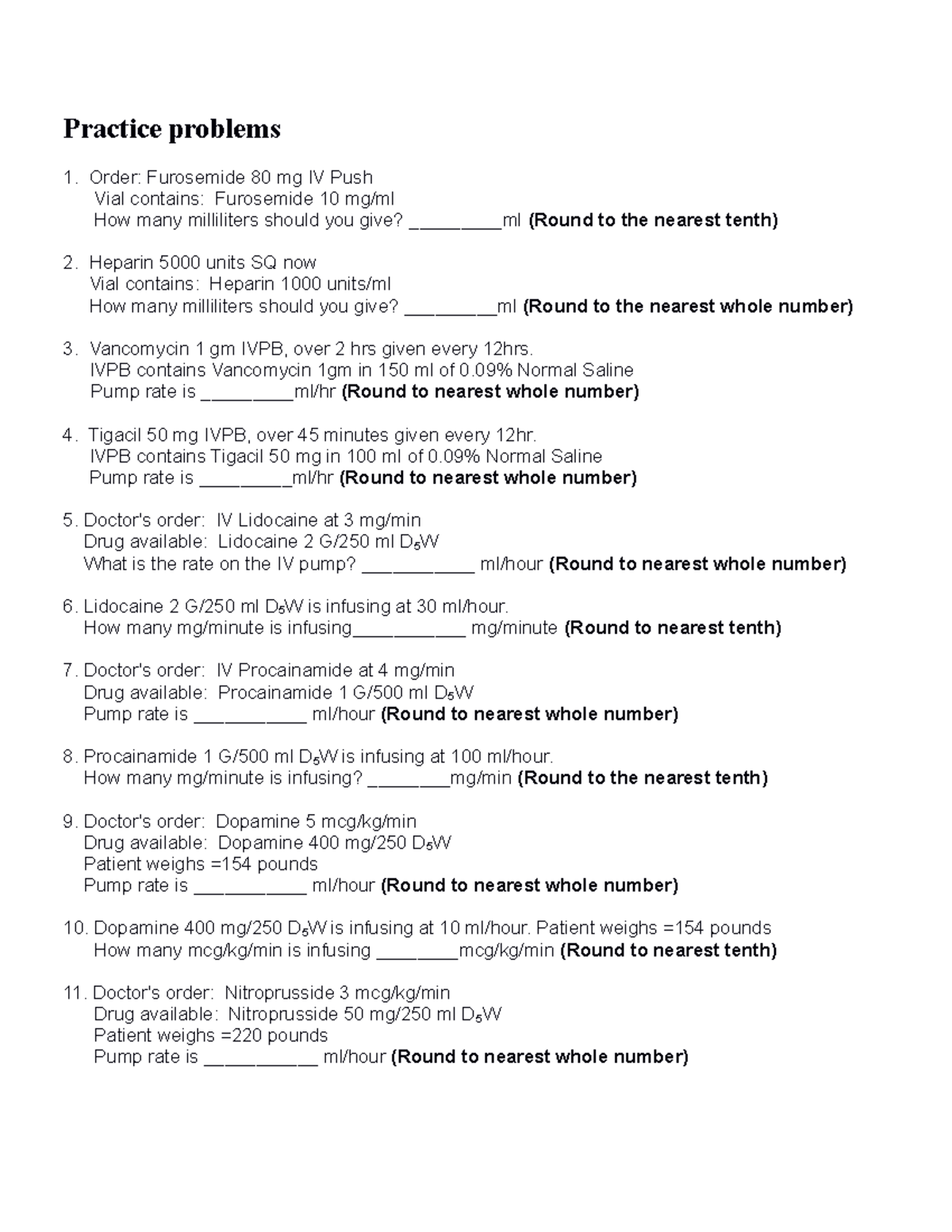 Dosage Calculation Partice 1 Practice problems Order Furosemide 80