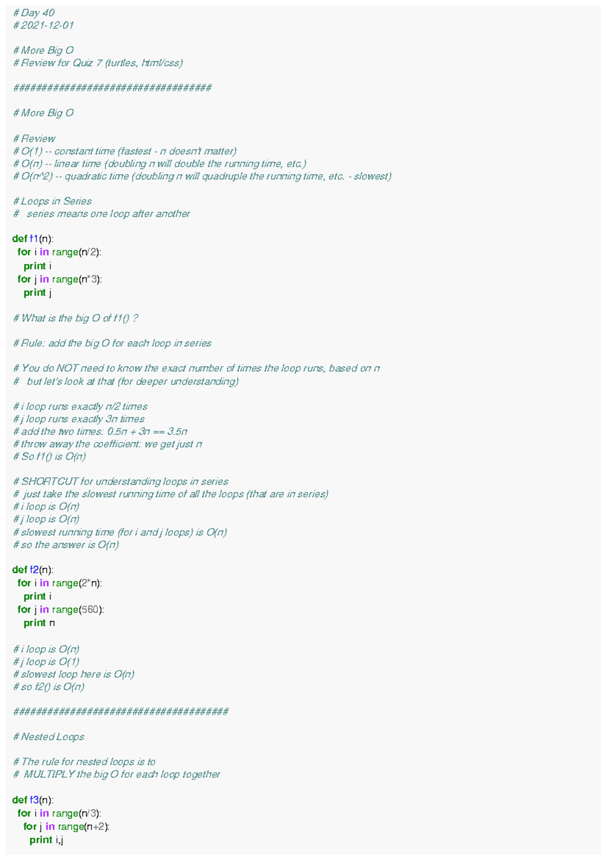 Day 40 more Big O notation examples - Day 40 2021-12- More Big O Review ...