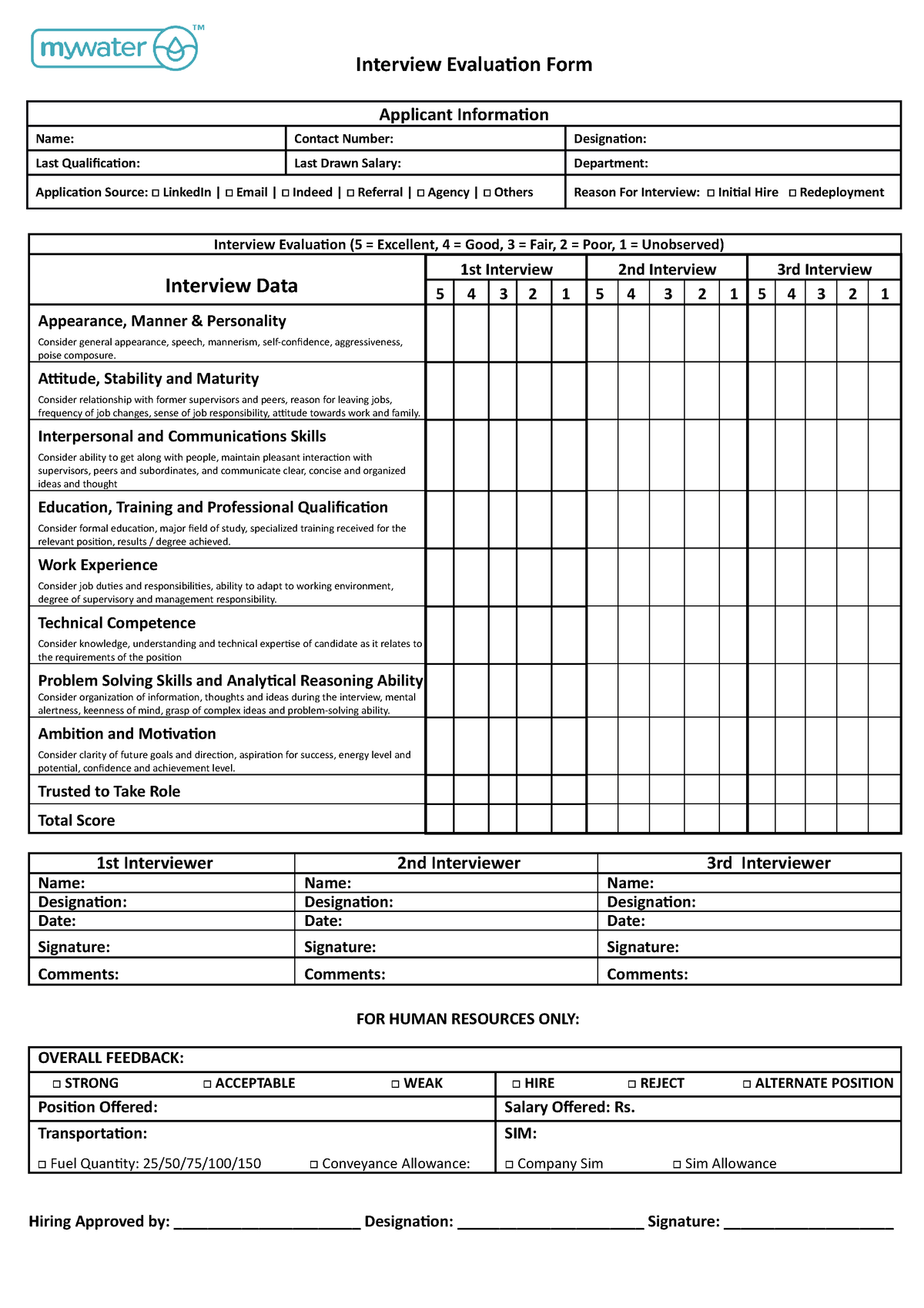Interview Evaluation Form - Final - Interview Evaluation Form Applicant ...