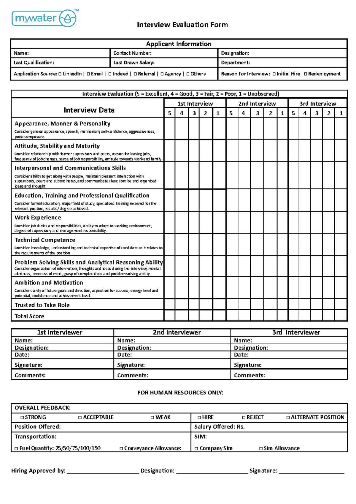 Interview Evaluation Form - Final - Interview Evaluation Form Applicant ...