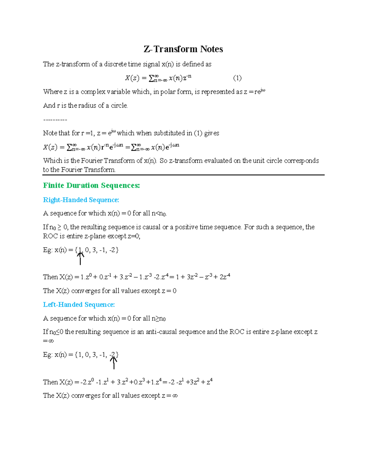 Z Transform Extra Notes - Z-Transform Notes The z-transform of a ...