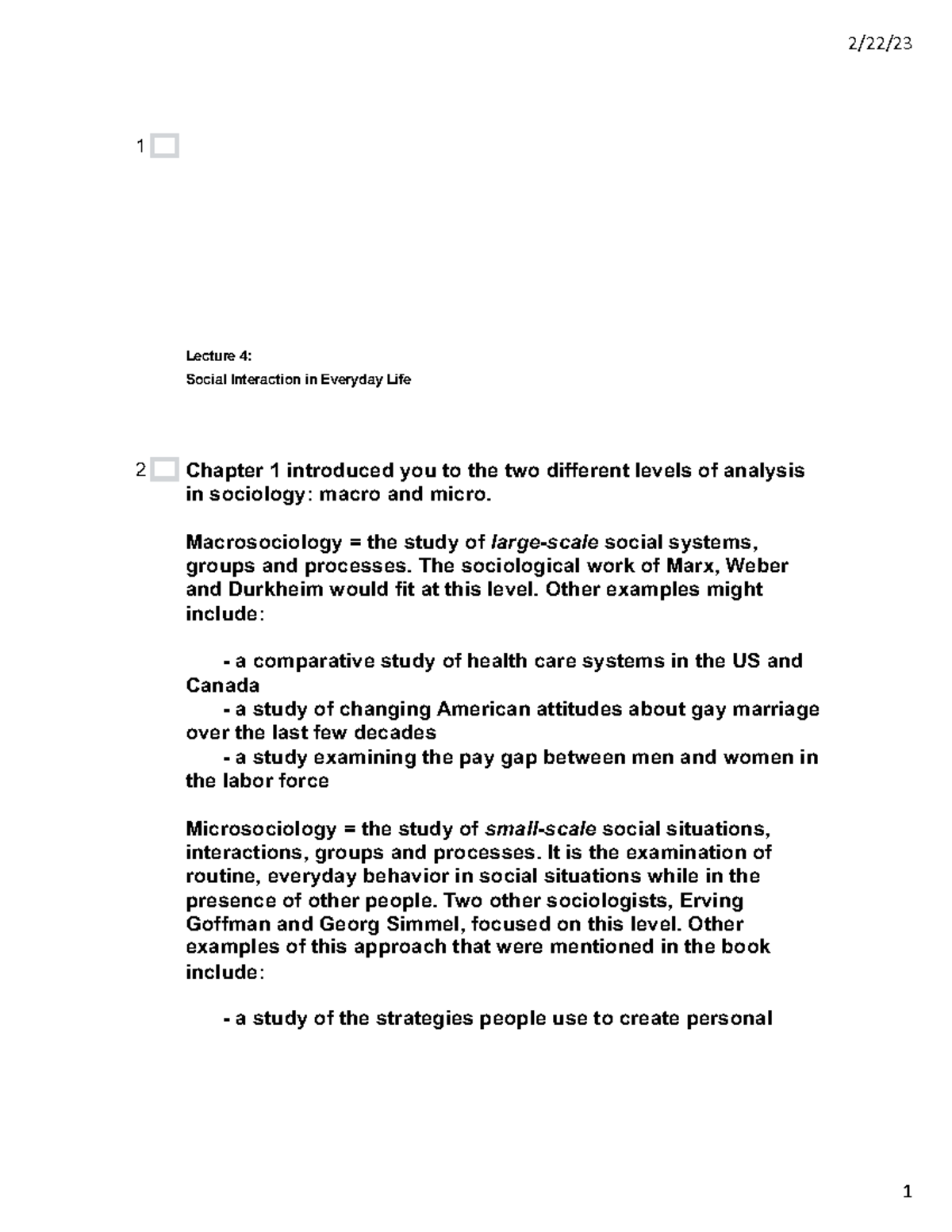 Lecture 4 - Social Interaction in Everyday Life on-line - 2/22/ 1 ...