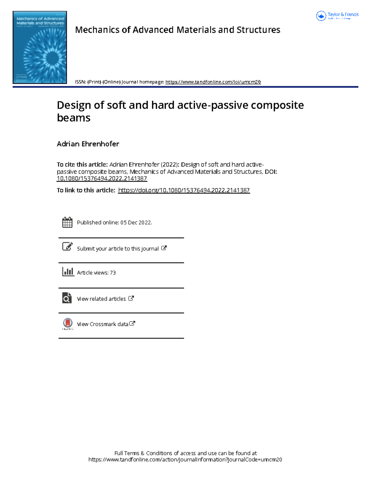 Design of soft and hard active passive composite beams - Full Terms ...