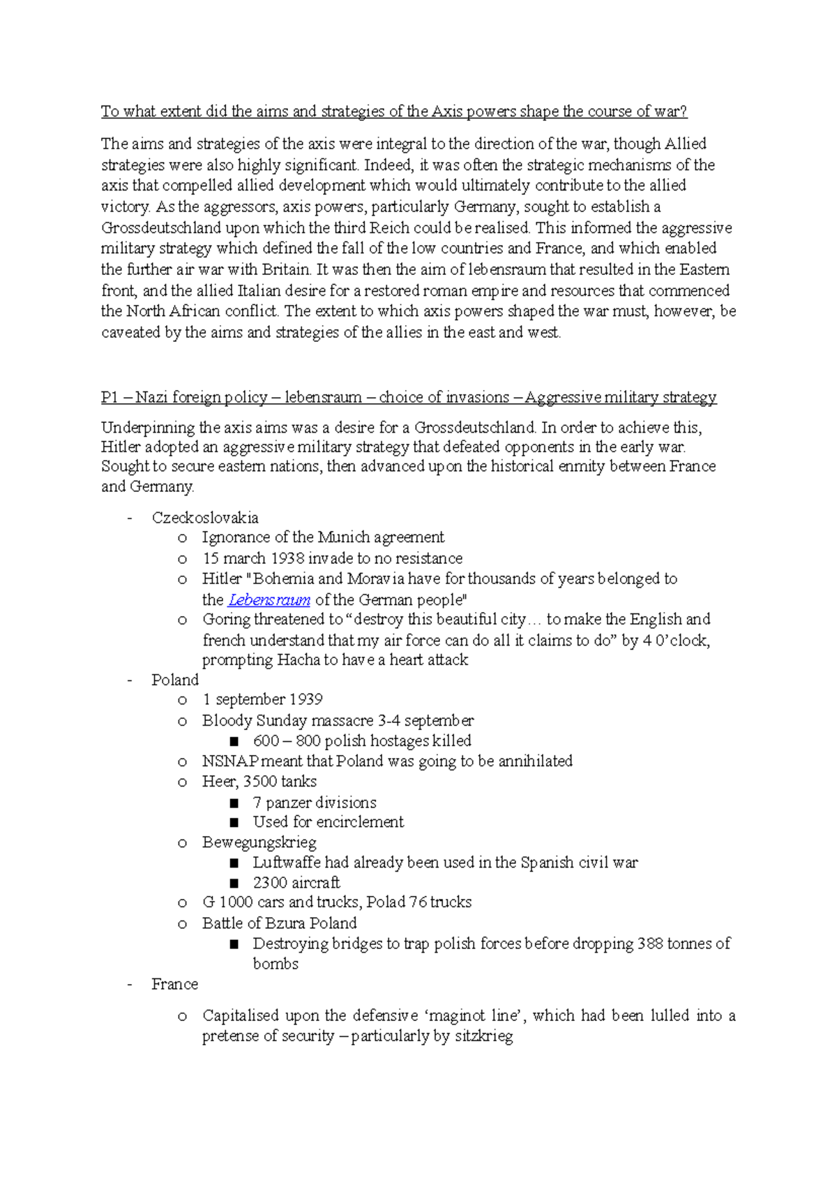 WWII Essay Plan modern history To what extent did the aims and