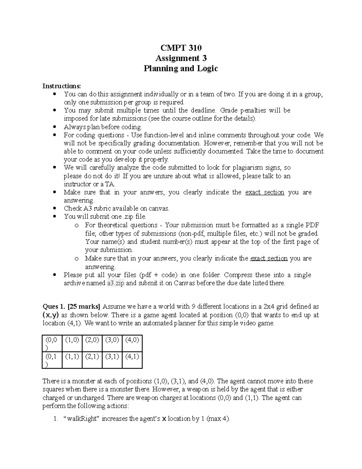 CMPT 310 Assignment 3 - CMPT 310 Assignment 3 Planning And Logic ...