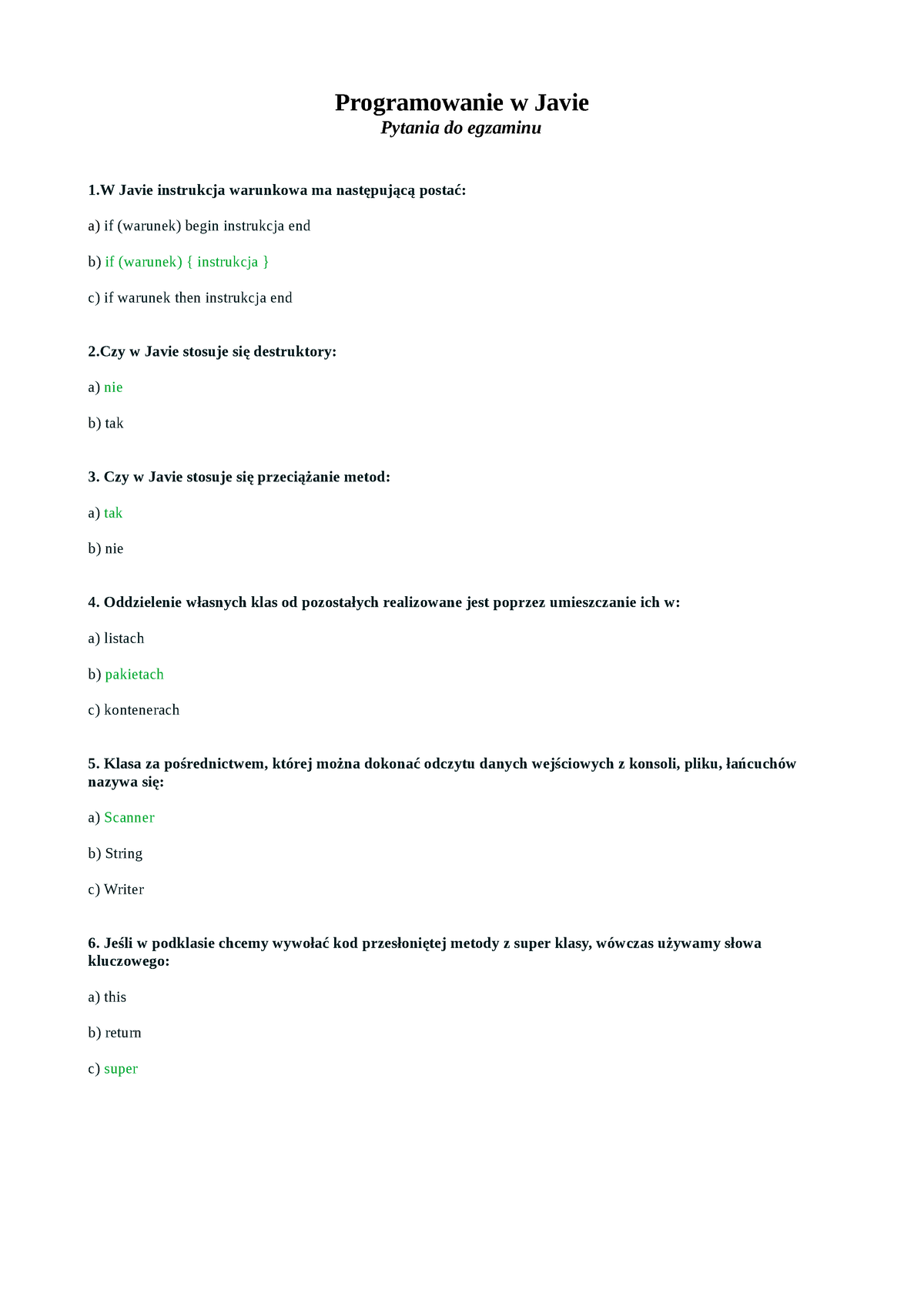 Java Baza Pytania I Odpowiedzi - Programowanie W Javie Pytania Do ...