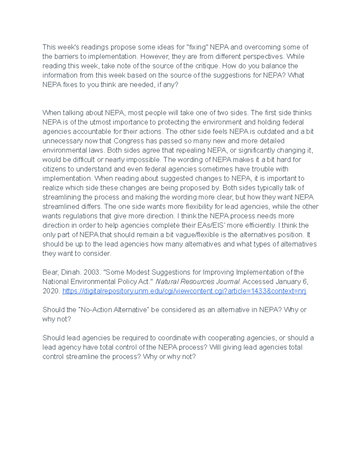 Fixing NEPA - discussion post on ways to fix NEPA - This week's ...