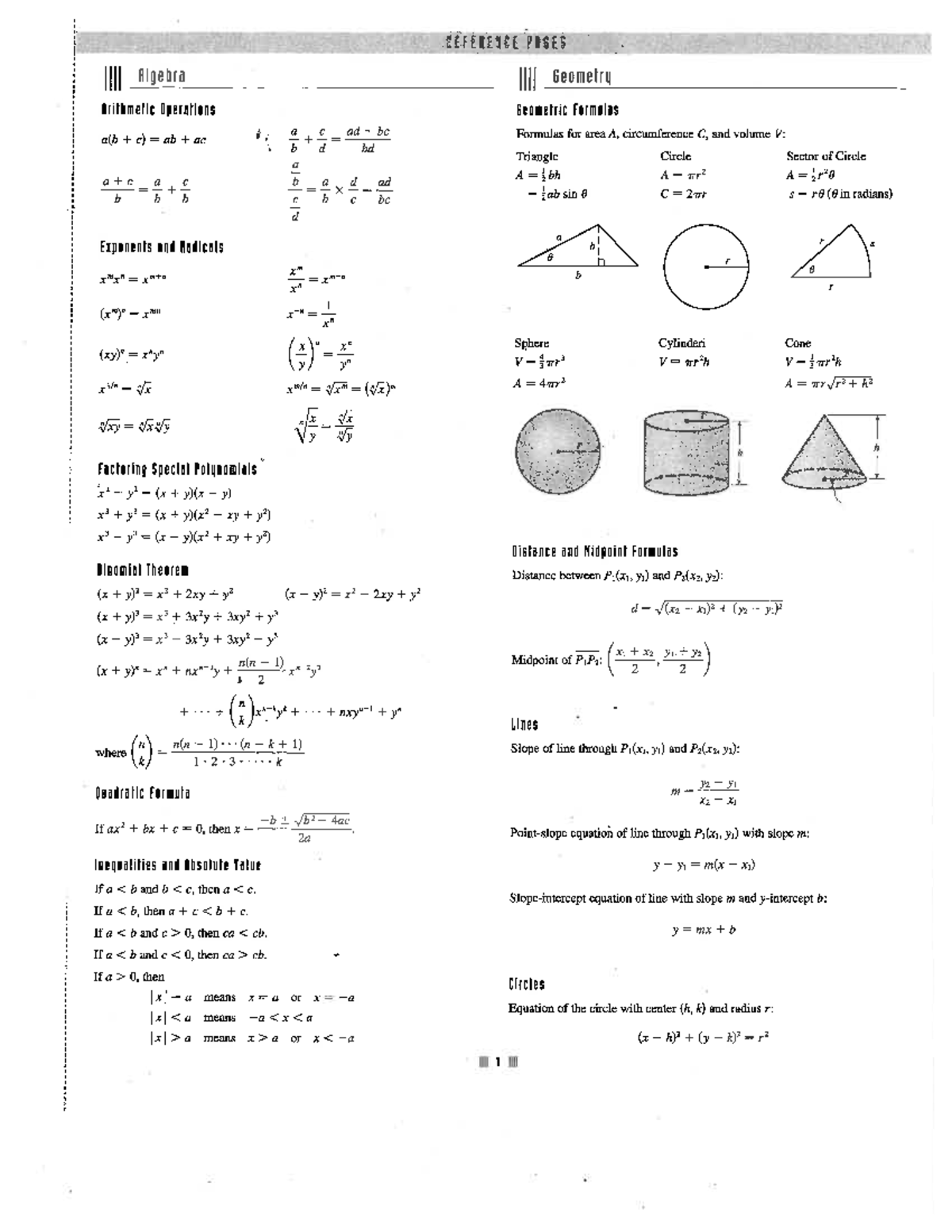 Calculus refrence pages - Studocu