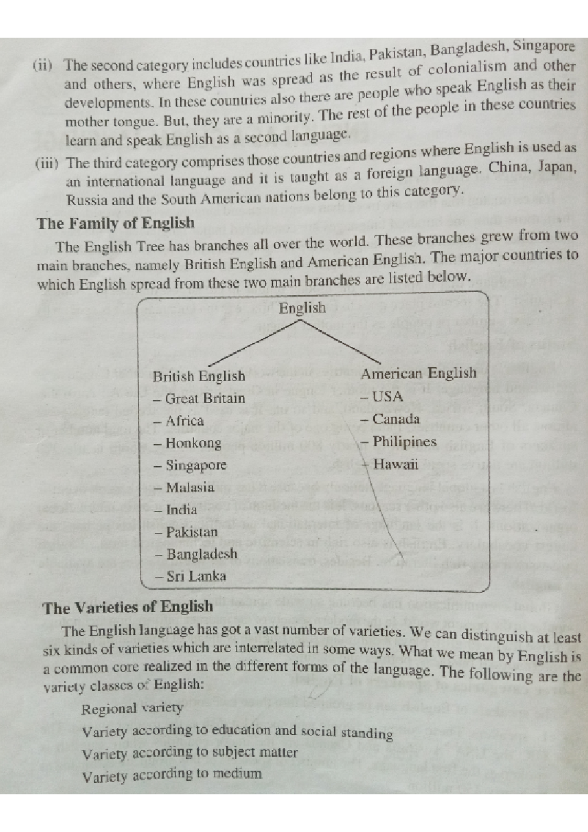 Classification of English - (ii) The second category includes countries ...