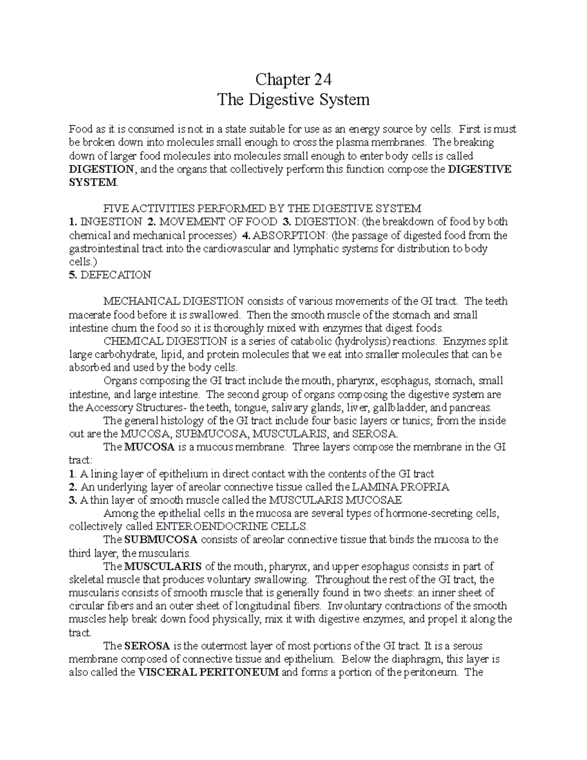Bio252 Digestive - Chapter 24 The Digestive System Food as it is ...