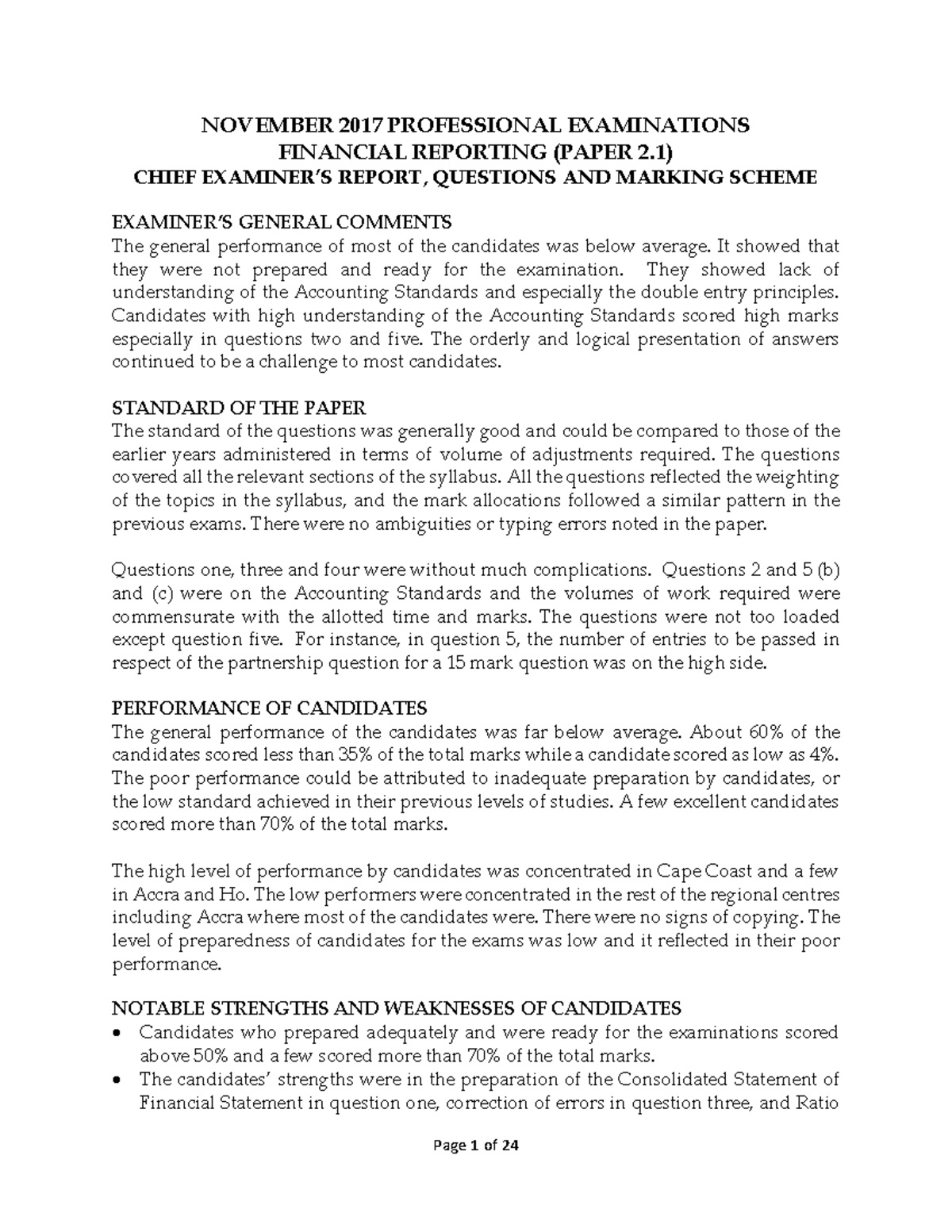 Financial Reporting Paper 2 NOVEMBER 2017 PROFESSIONAL EXAMINATIONS FINANCIAL REPORTING (PAPER