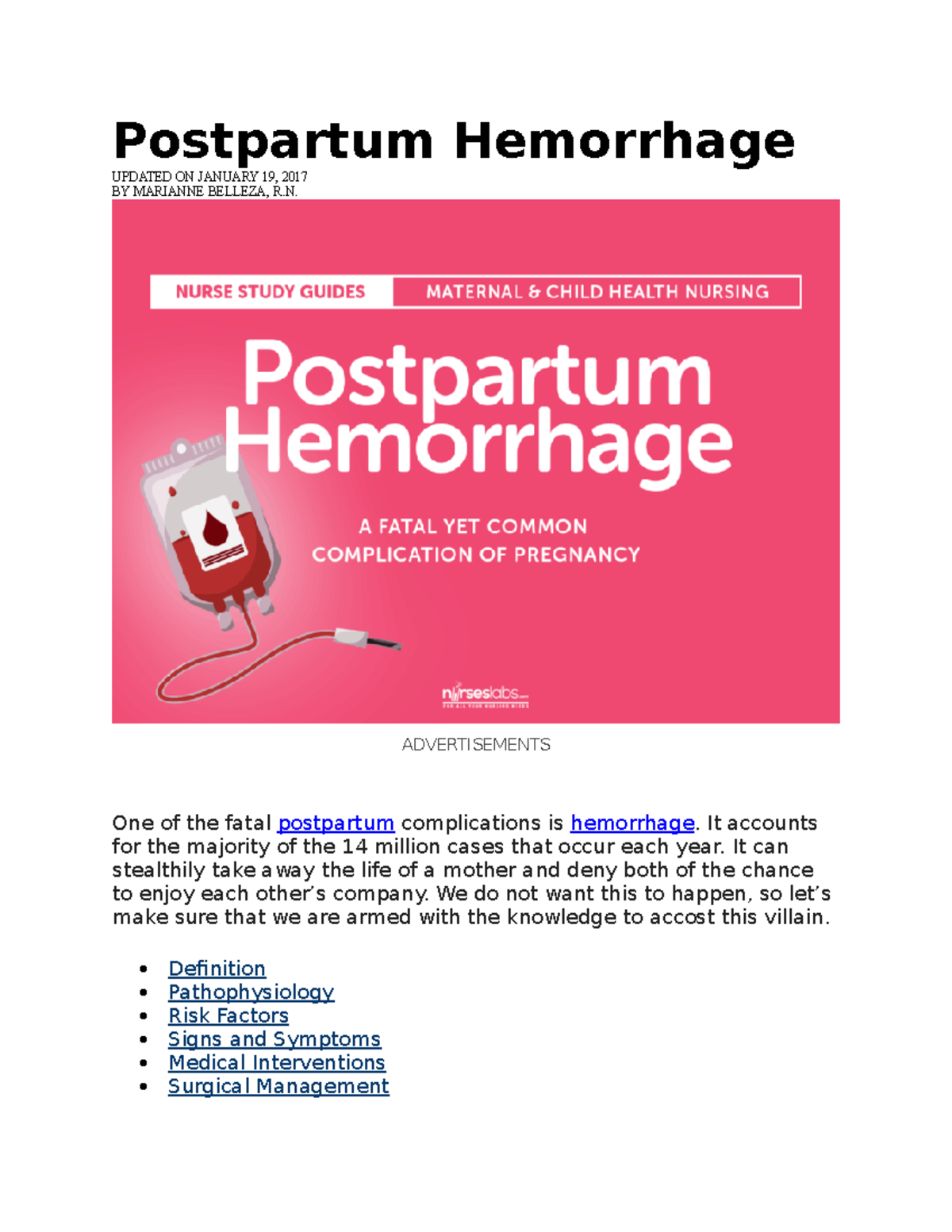 Postpartum Hemorrhage Postpartum Hemorrhage UPDATED ON JANUARY 19