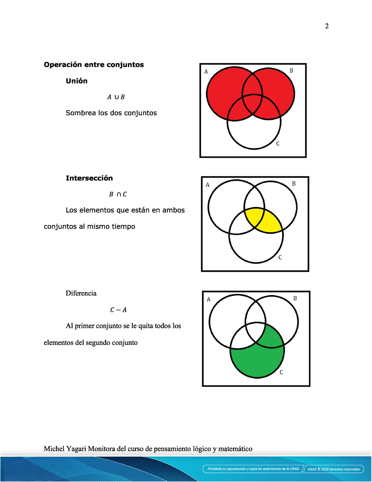 Operacion Entre Conjuntos Pensamiento Logico Matematico Studocu