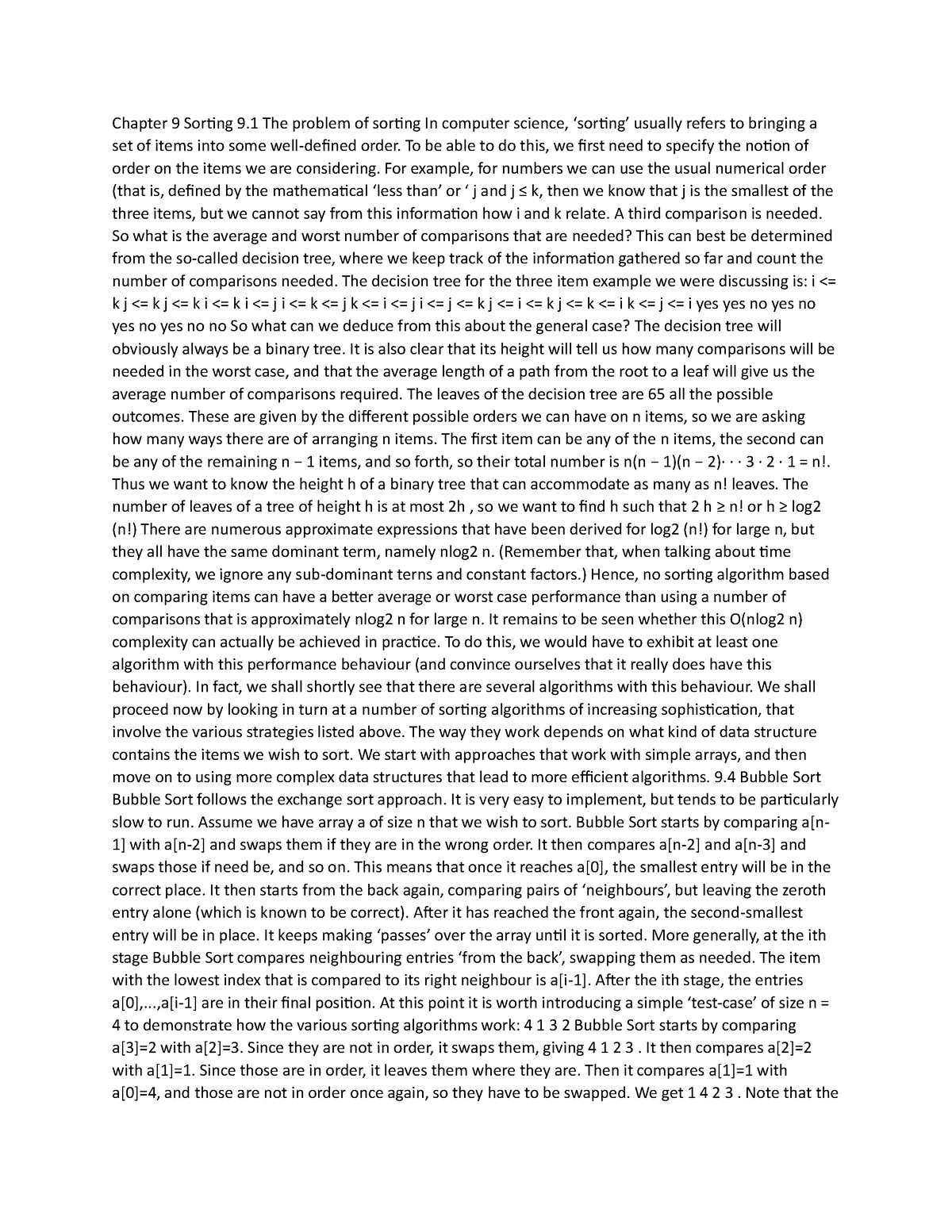 Chapter 9 Sorting 9 - Chapter 9 Sorting 9 The problem of sorting In ...