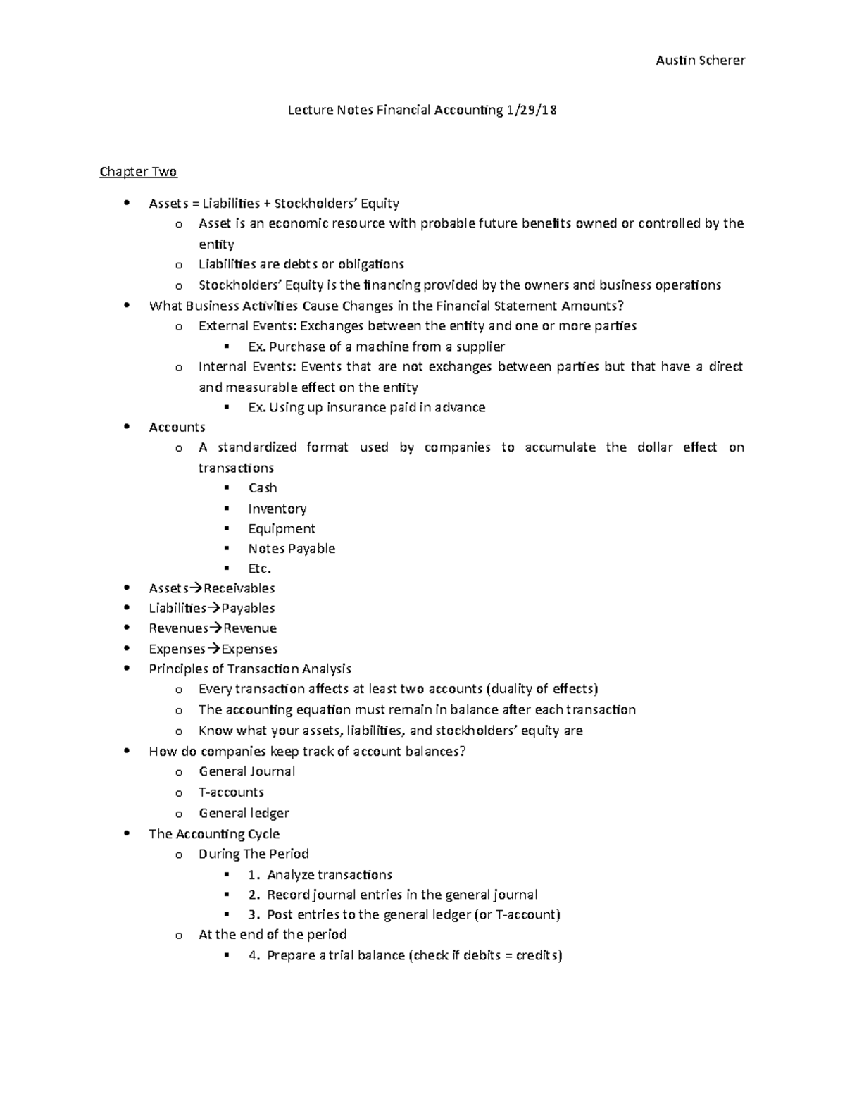 Financial Accounting Lecture 1-29-18 - Austin Scherer Lecture Notes ...
