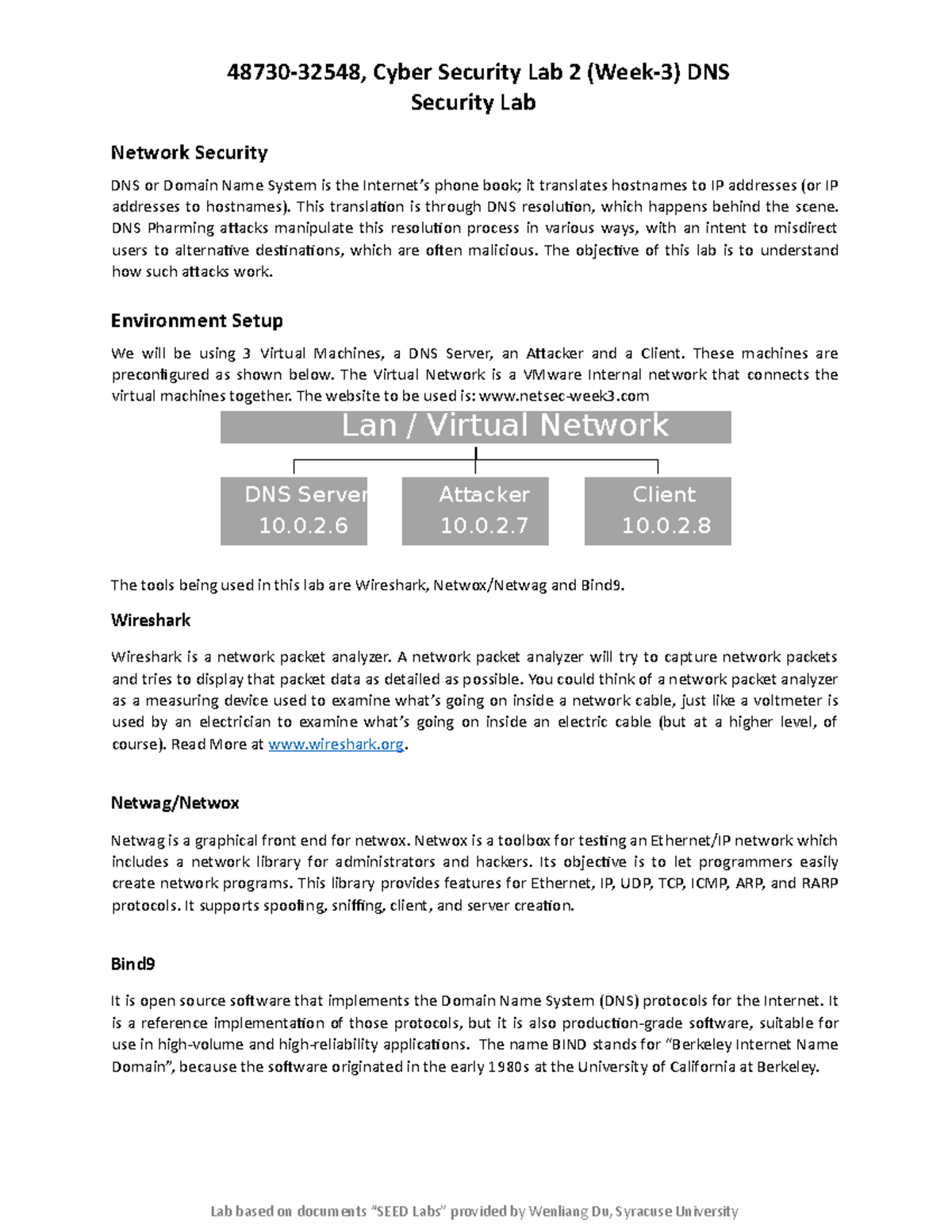 Lab2-DNS security - lab 2 tut work - Security Lab Network Security DNS ...