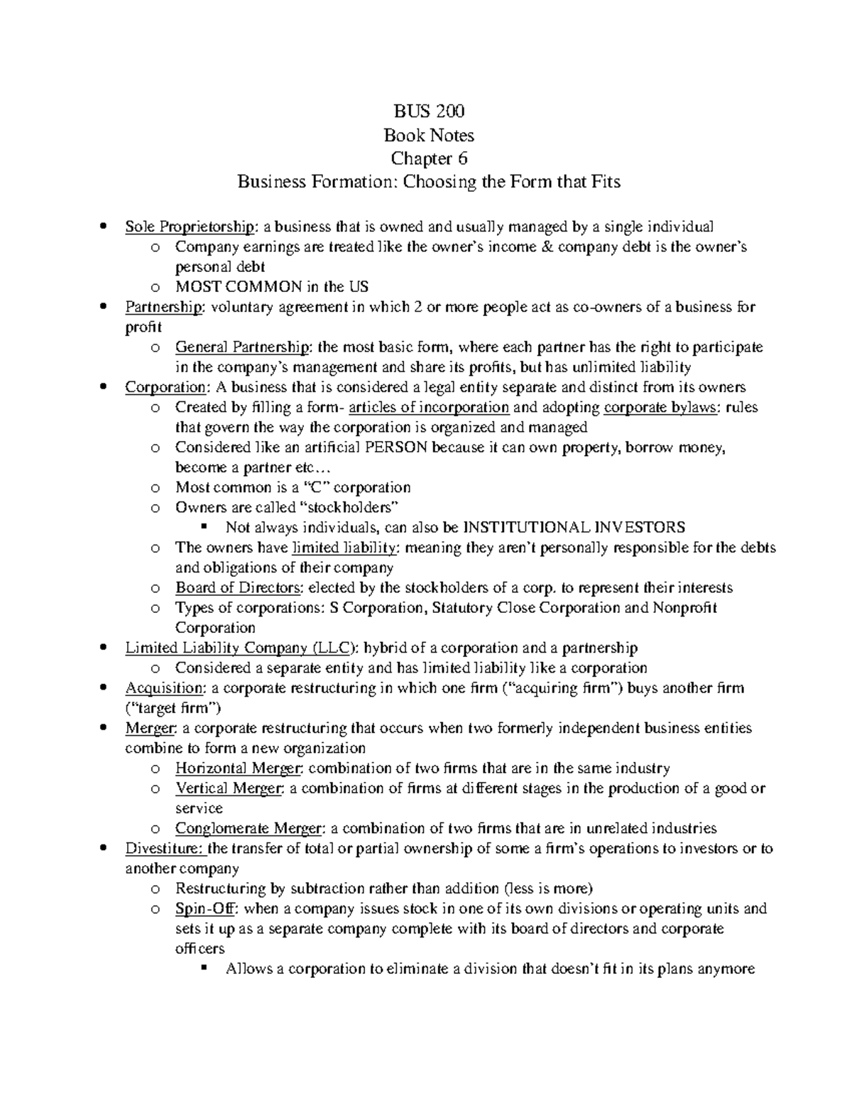 BUS 200 Notes Chapter 6 - Professor Spigelman - BUS 200 Book Notes ...