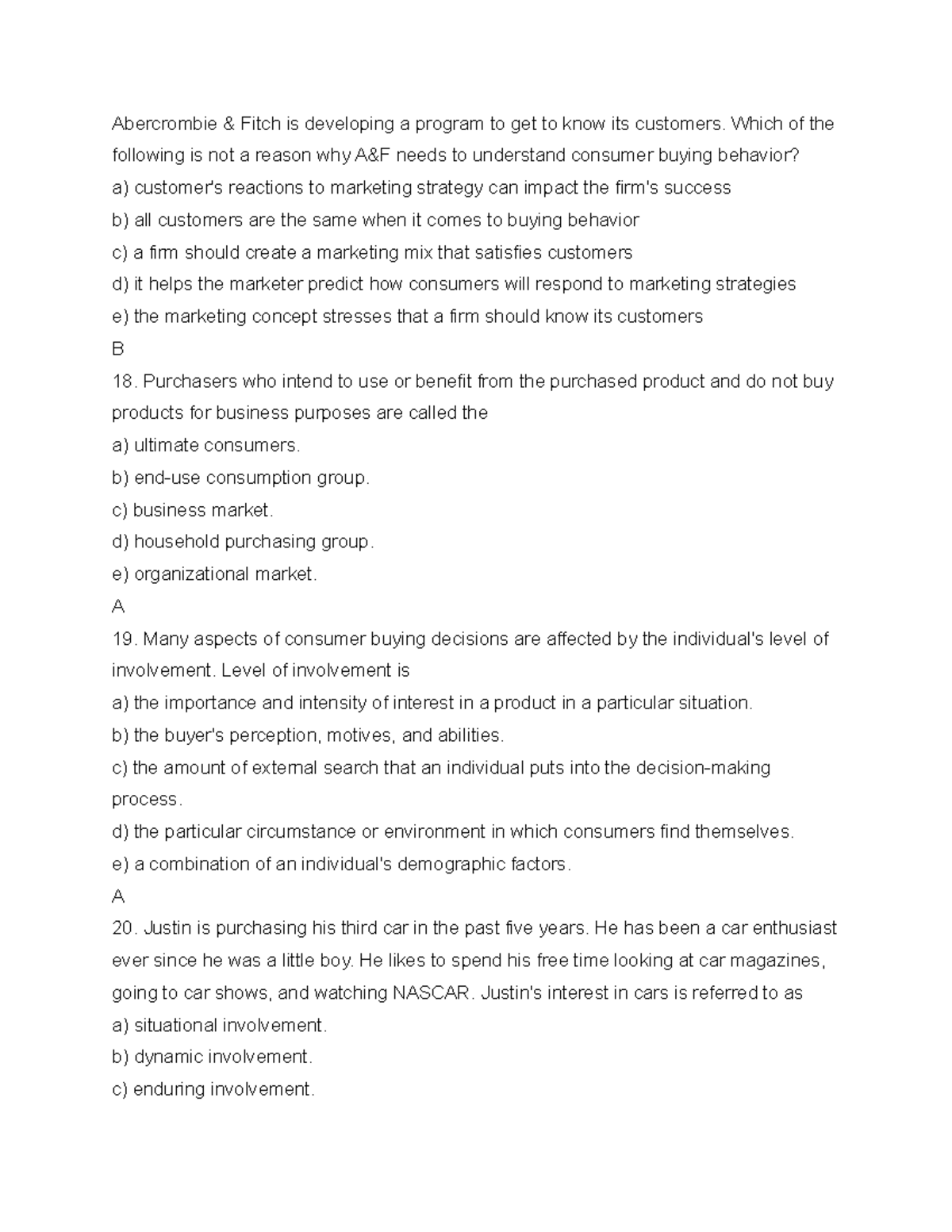 Marketing Sample/practice exam chapter 7 12 March 2018, questions and